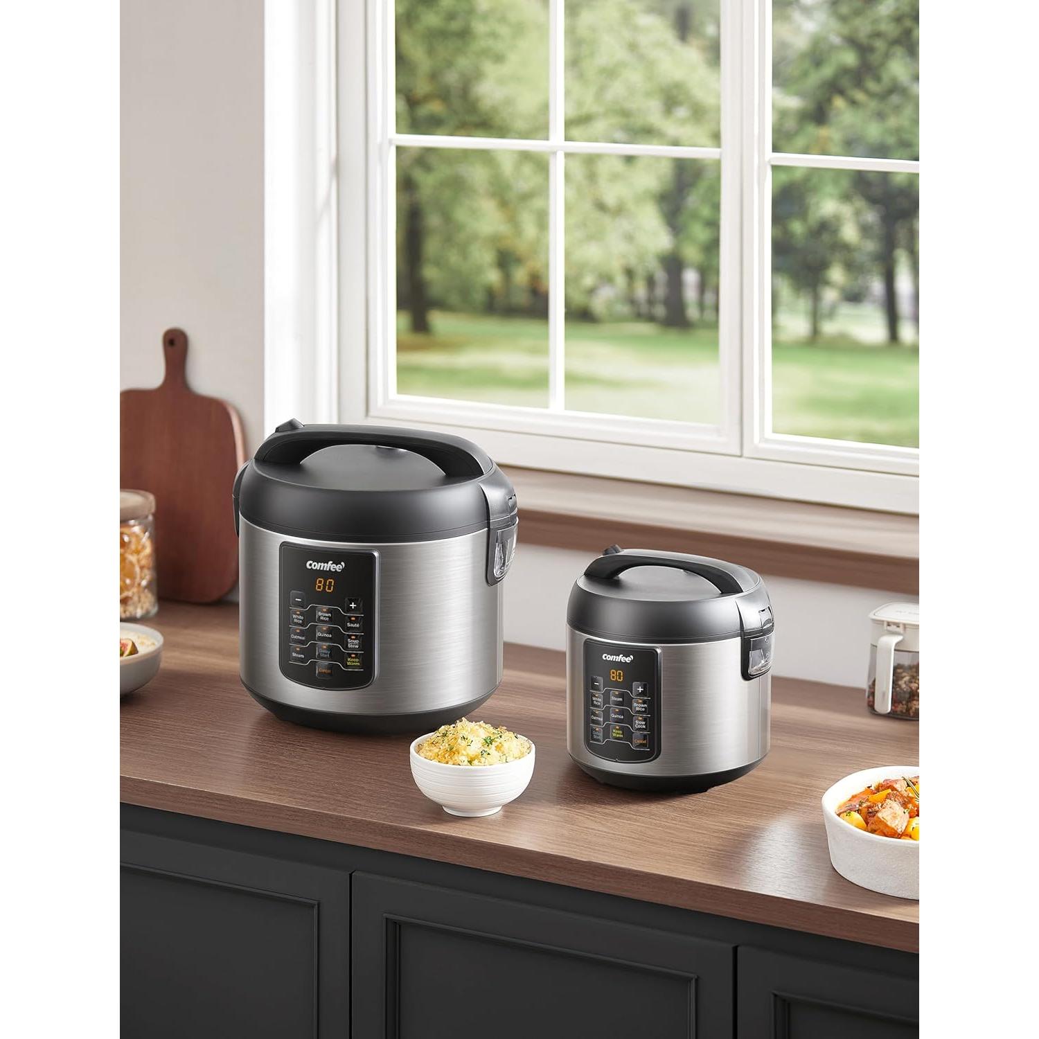 Cocedor de Arroz COMFEE' Eléctrico 2 QT Acero Inoxidable 6 en 1