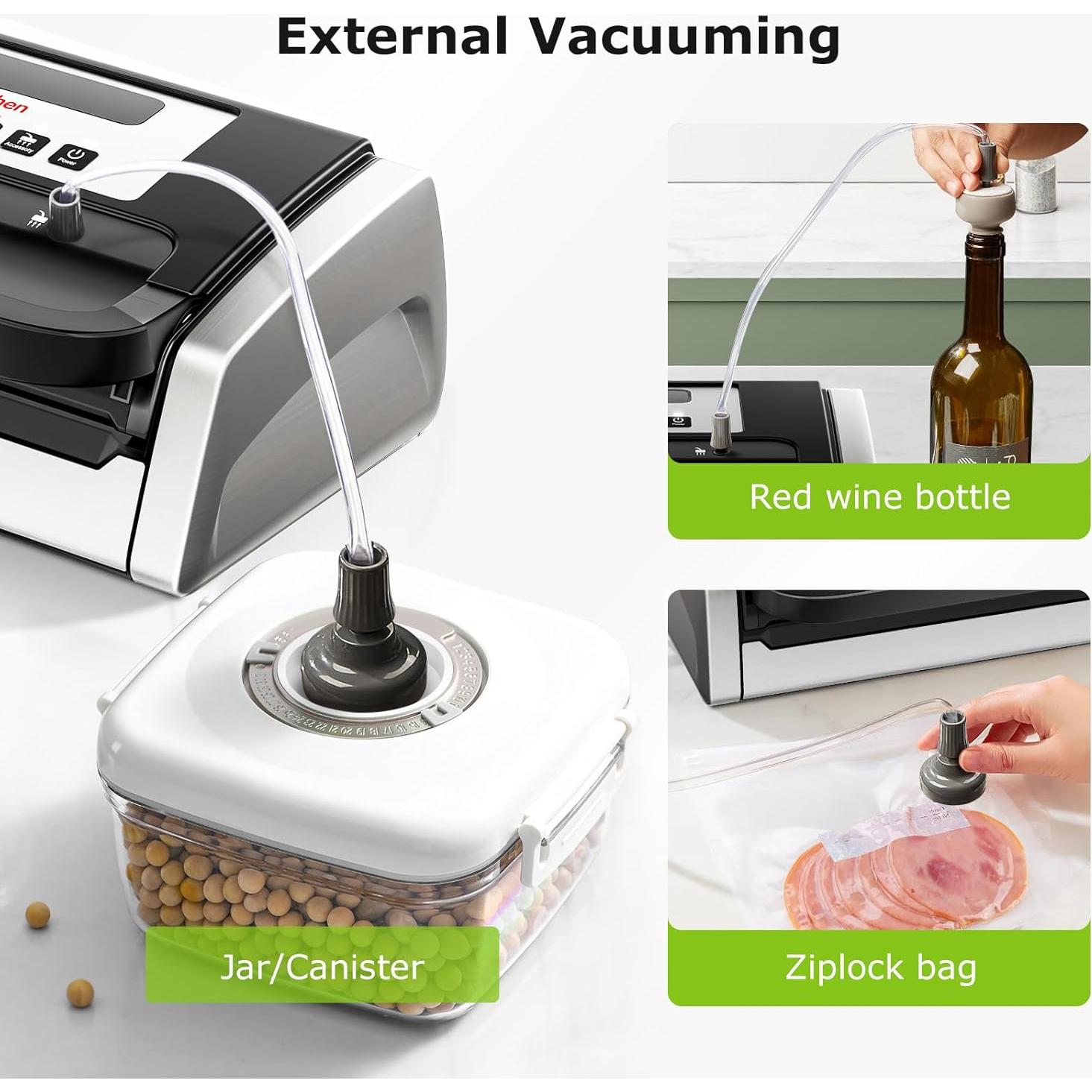 Selladora al Vacío Bonsenkitchen VS4100-T, 135W, 2 Rollos + 100 Bolsas