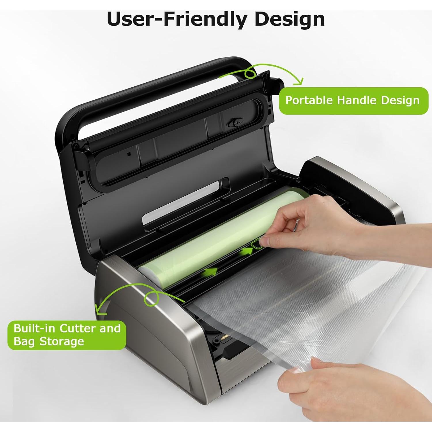 Selladora al Vacío Bonsenkitchen VS4100-T, 135W, 2 Rollos + 100 Bolsas