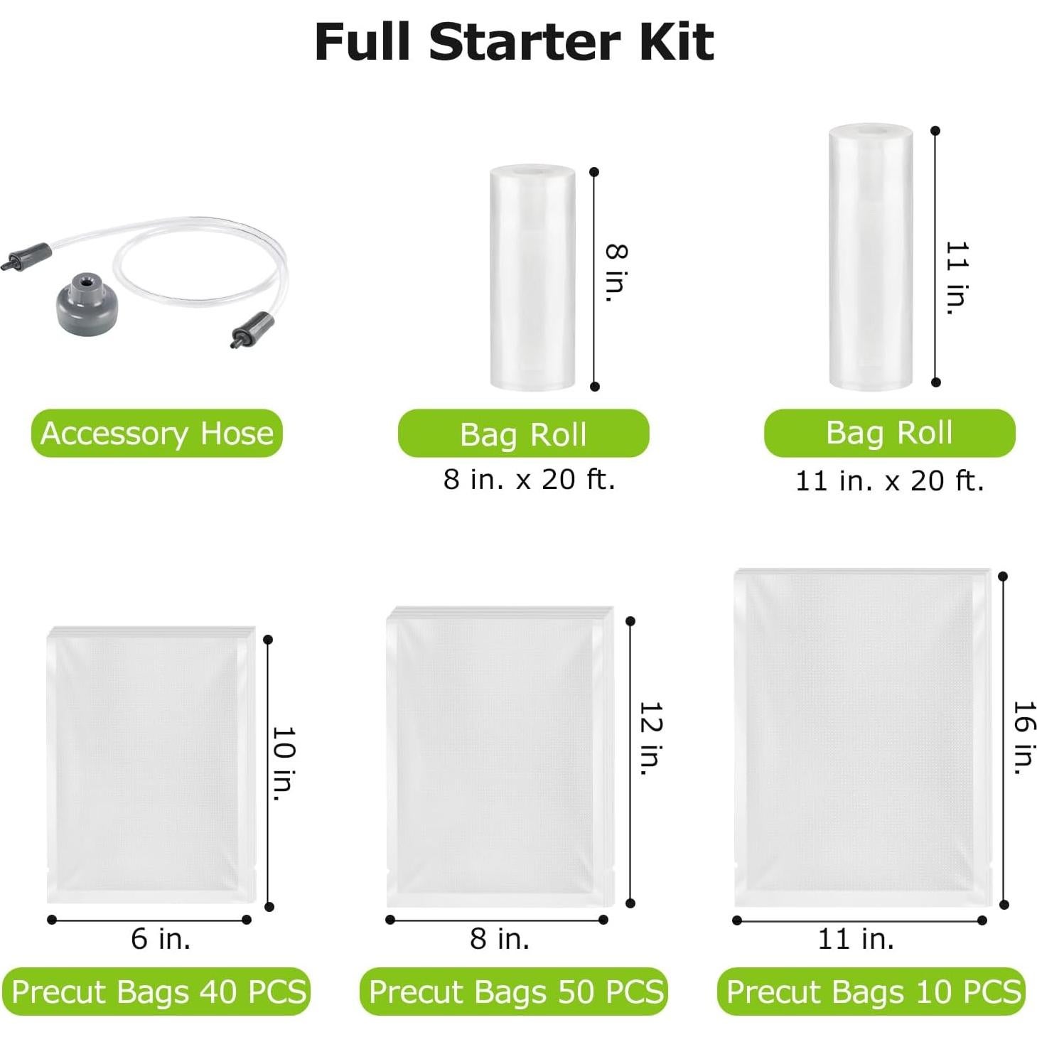 Selladora al Vacío Bonsenkitchen VS4100-T, 135W, 2 Rollos + 100 Bolsas