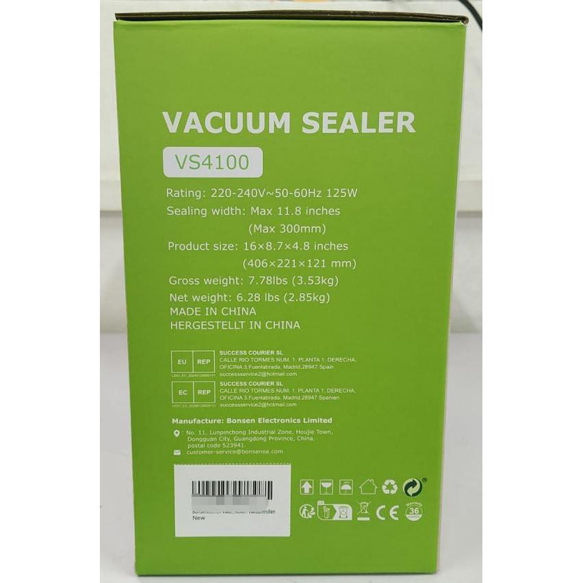 Selladora al Vacío Bonsenkitchen VS4100-T, 135W, 2 Rollos + 100 Bolsas