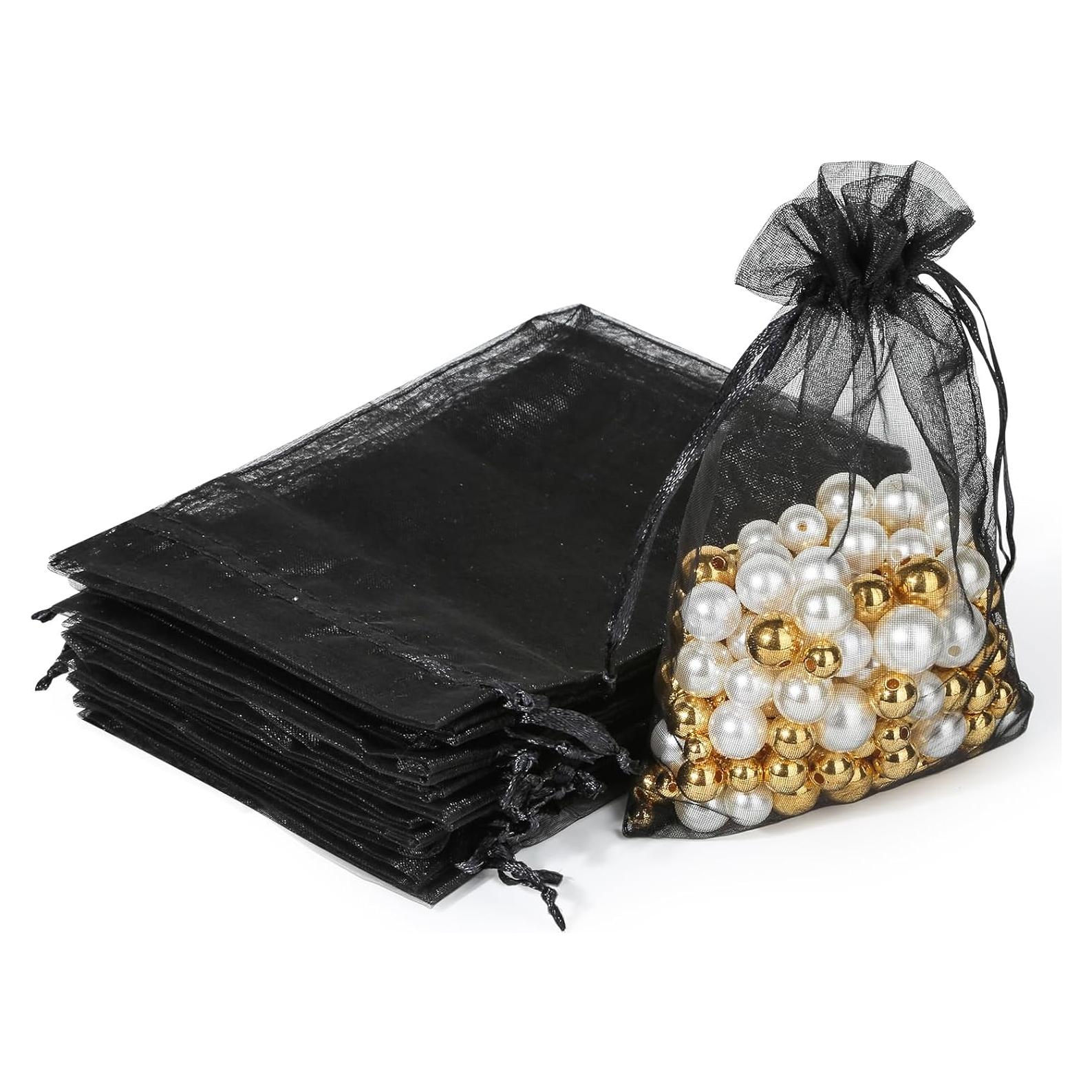 Bolsas de Organza Hopttreely 100pcs Negras 10x12cm para Regalos