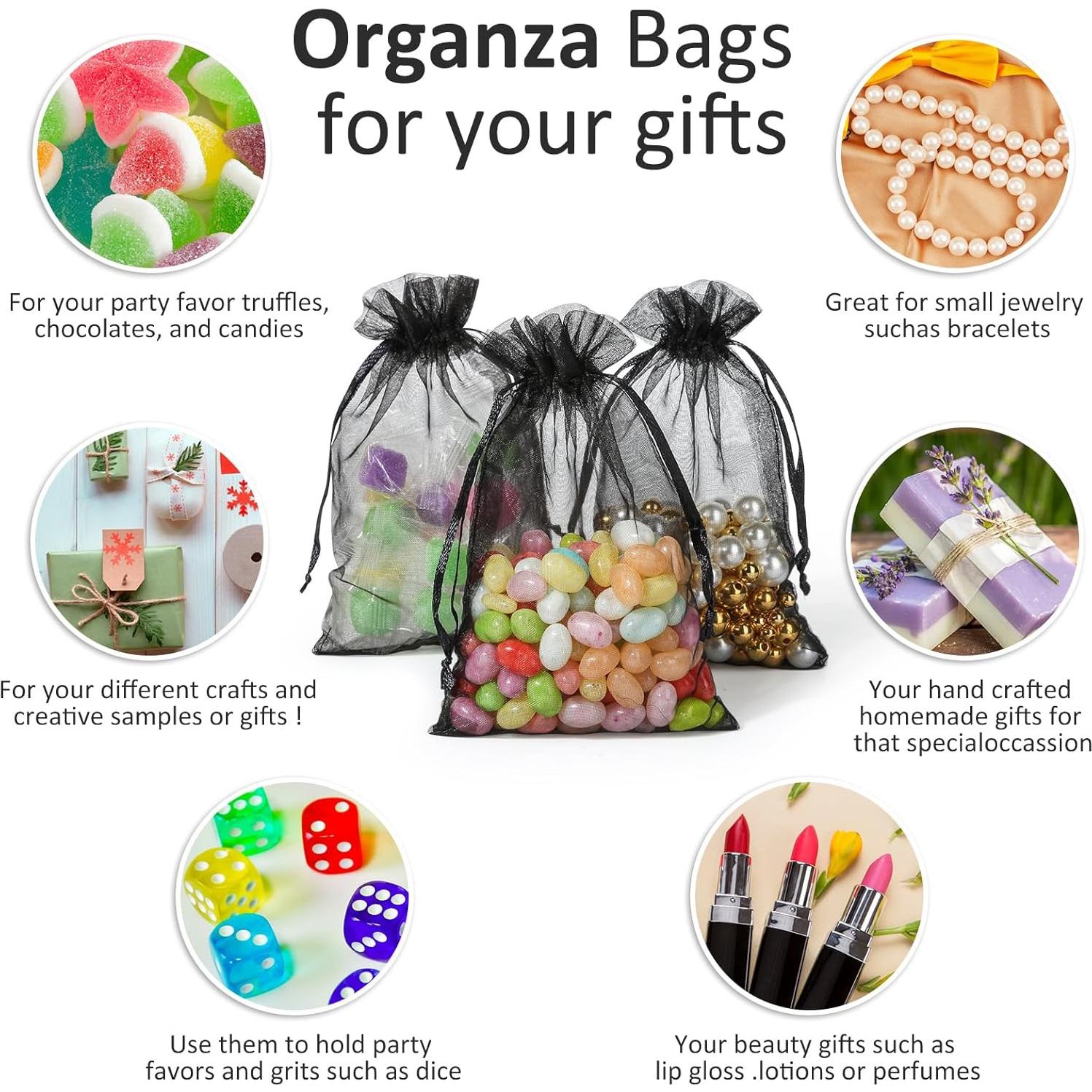 Bolsas de Organza Hopttreely 100pcs Negras 10x12cm para Regalos