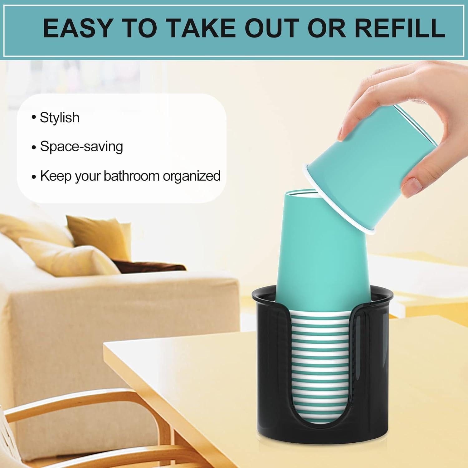 Soporte para Tazas de Baño BYAWAY - 2 Dispensadores 3 oz Negro