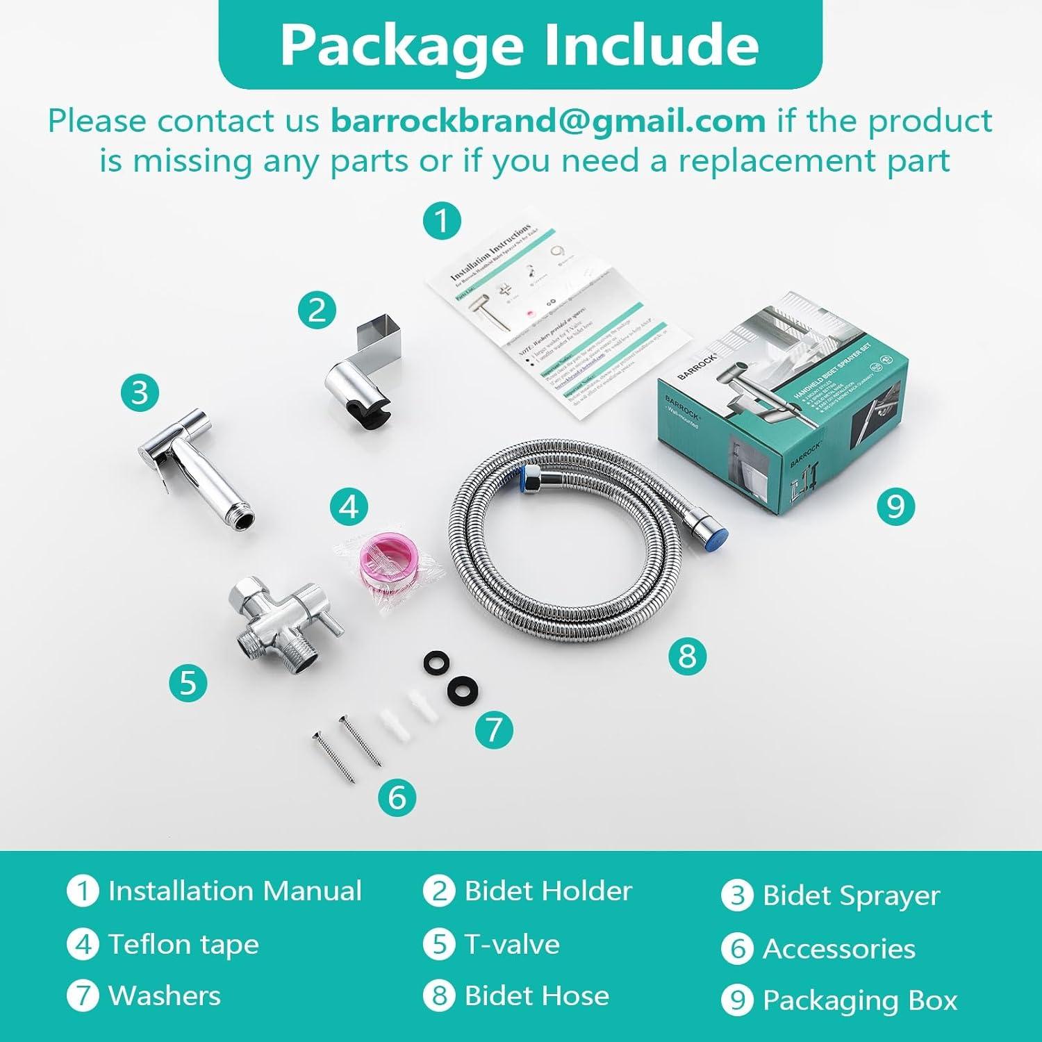 Bidet Pulverizador de Mano BARROCK con Manguera Ajustable Cromo