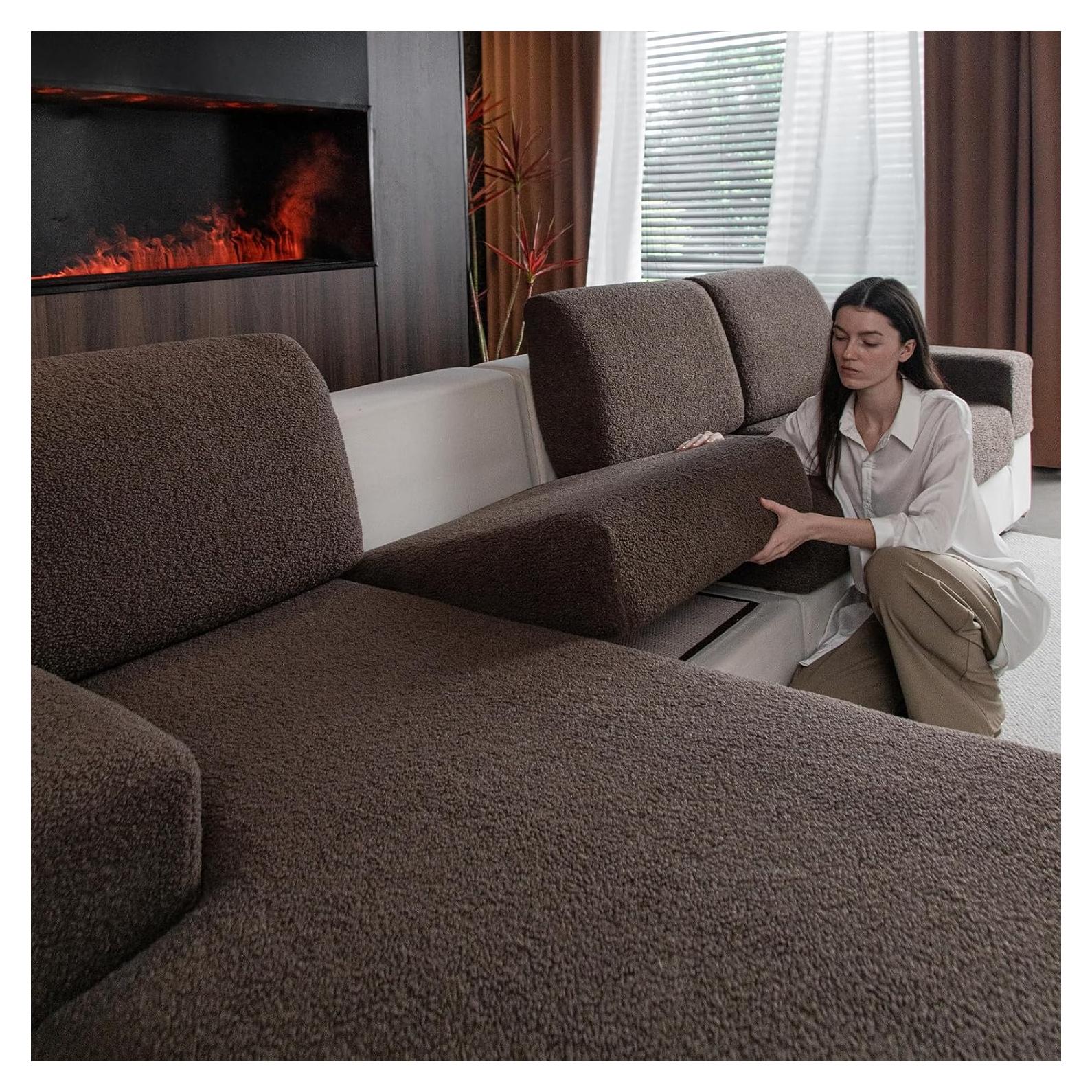 Funda de Sofá Seccional OHSIO XL Marrón Lavable y Elástica