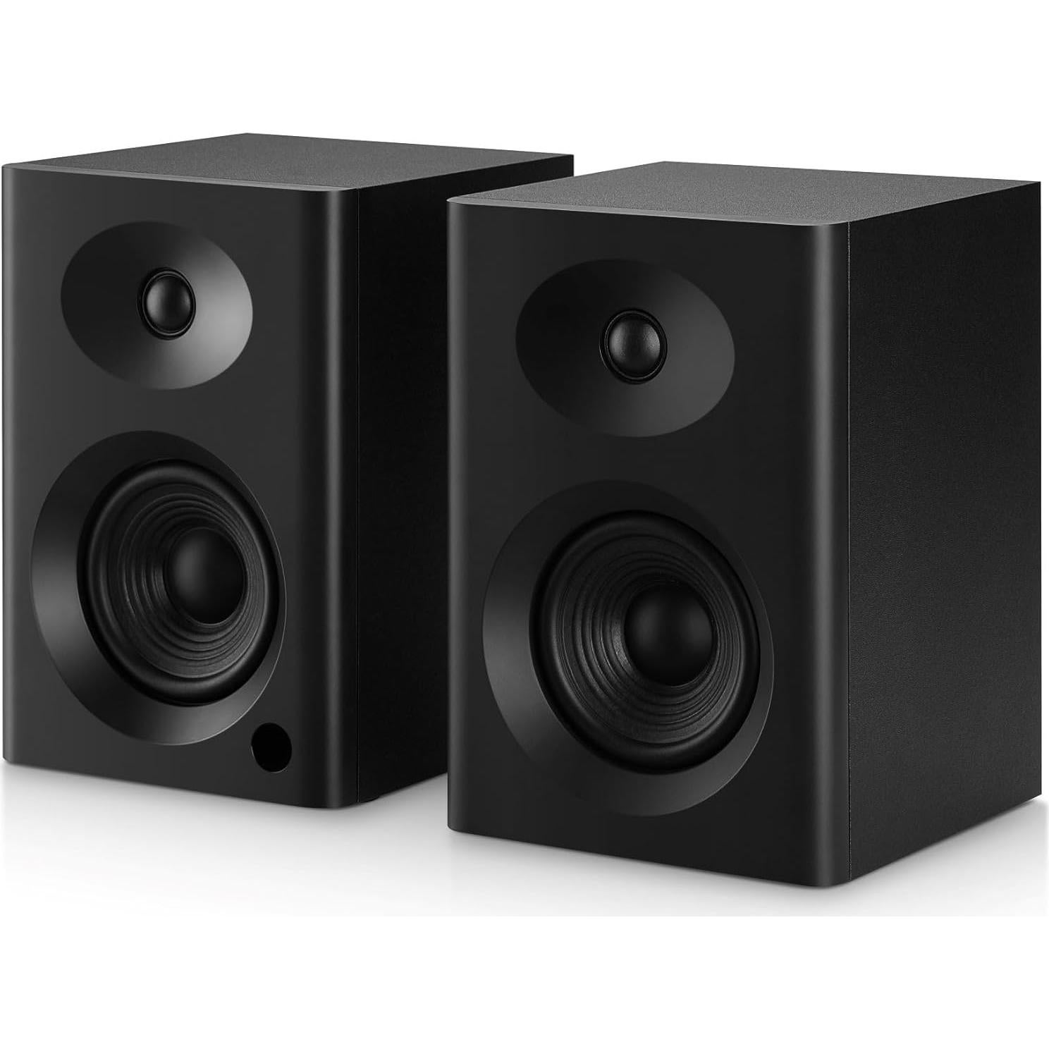 Bookshelf Speakers with Deep Bass, 80W Peak Output HiFi Gaming Computer Speakers, 4" Desktop Audio System for Home Office Desktop PC, Home Entertainment, Turntable, Pair, Black