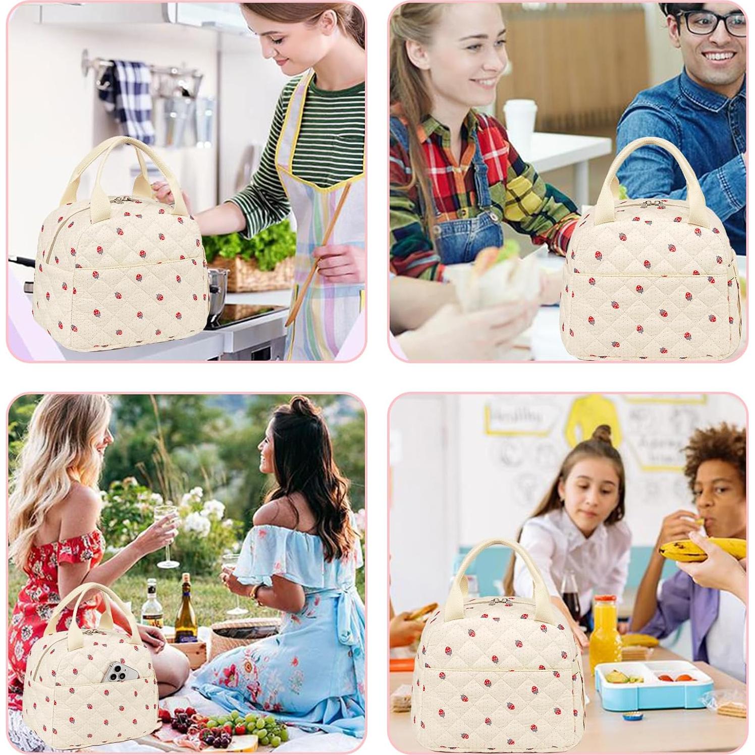 Bolsa de Almuerzo Aislada Bluboon 3L Fresa Beige para Trabajo