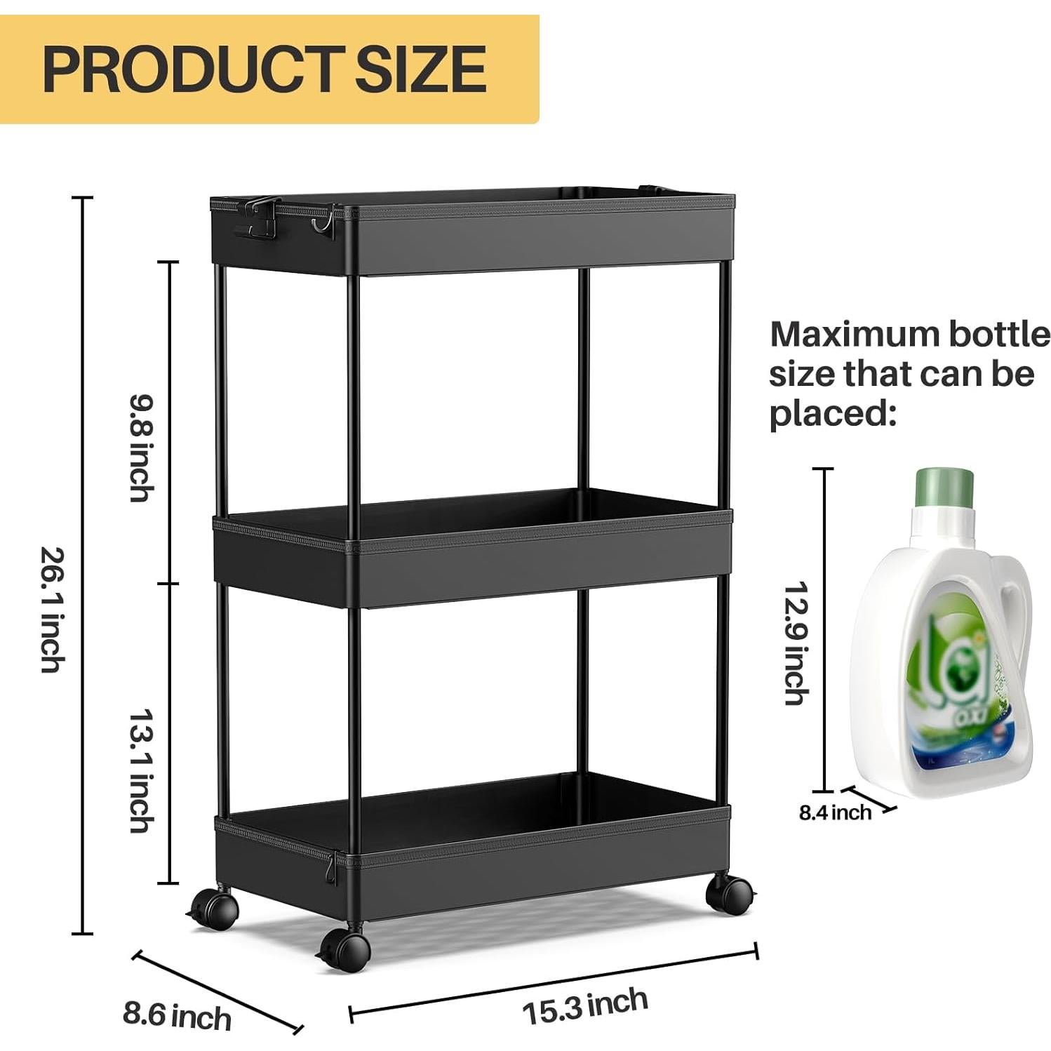 Carro de Almacenamiento Rodante SPACEKEEPER 3 Niveles Negro