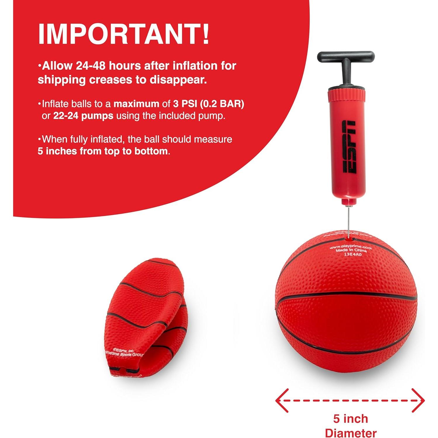 Conjunto Mini Baloncesto ESPN 4 Balones 12,7 cm con Bomba