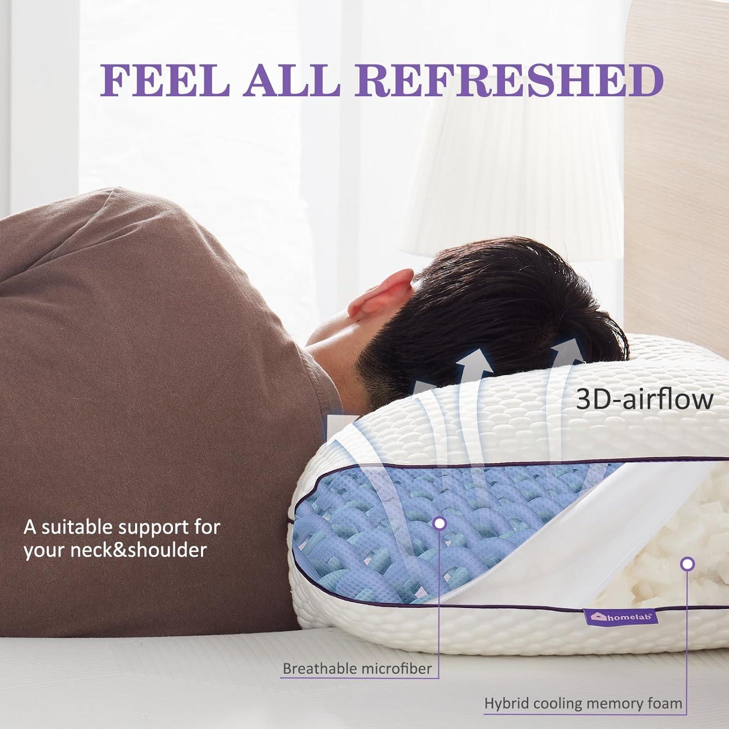 Almohada de Espuma de Memoria HOMELAB Queen Ajustable Refrigerante