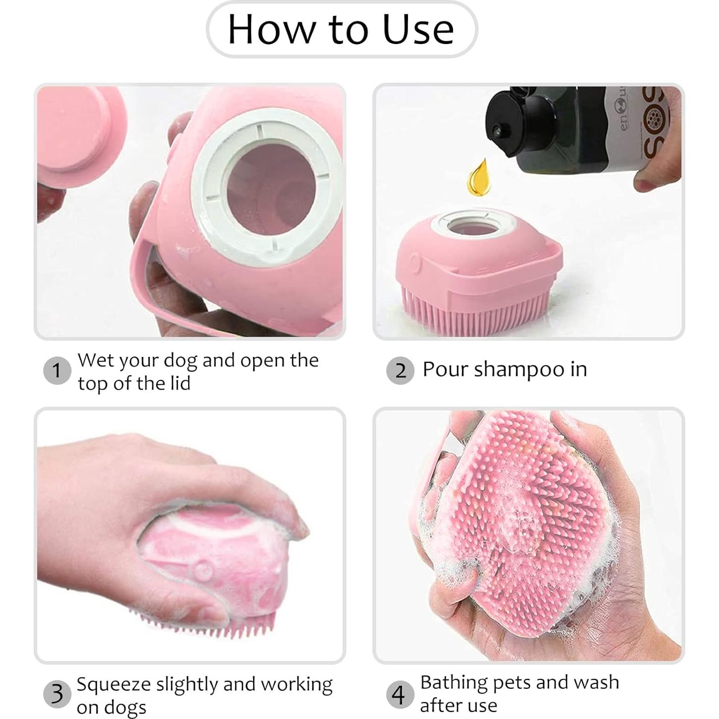 Cepillo de Baño y Masaje ELEGX para Mascotas con Dispensador