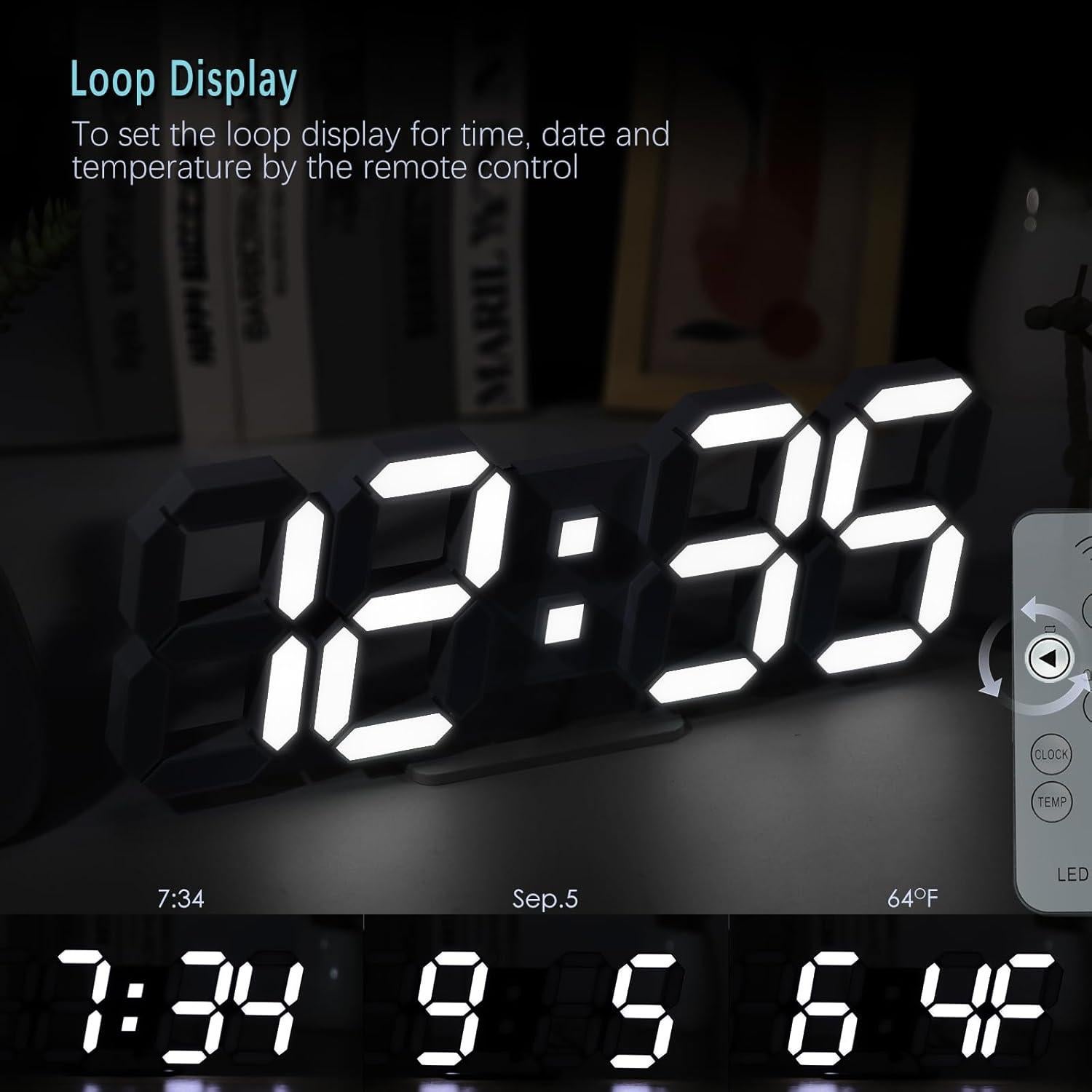 Reloj de Pared Digital KOSUMOSU 15" LED 3D con Control Remoto