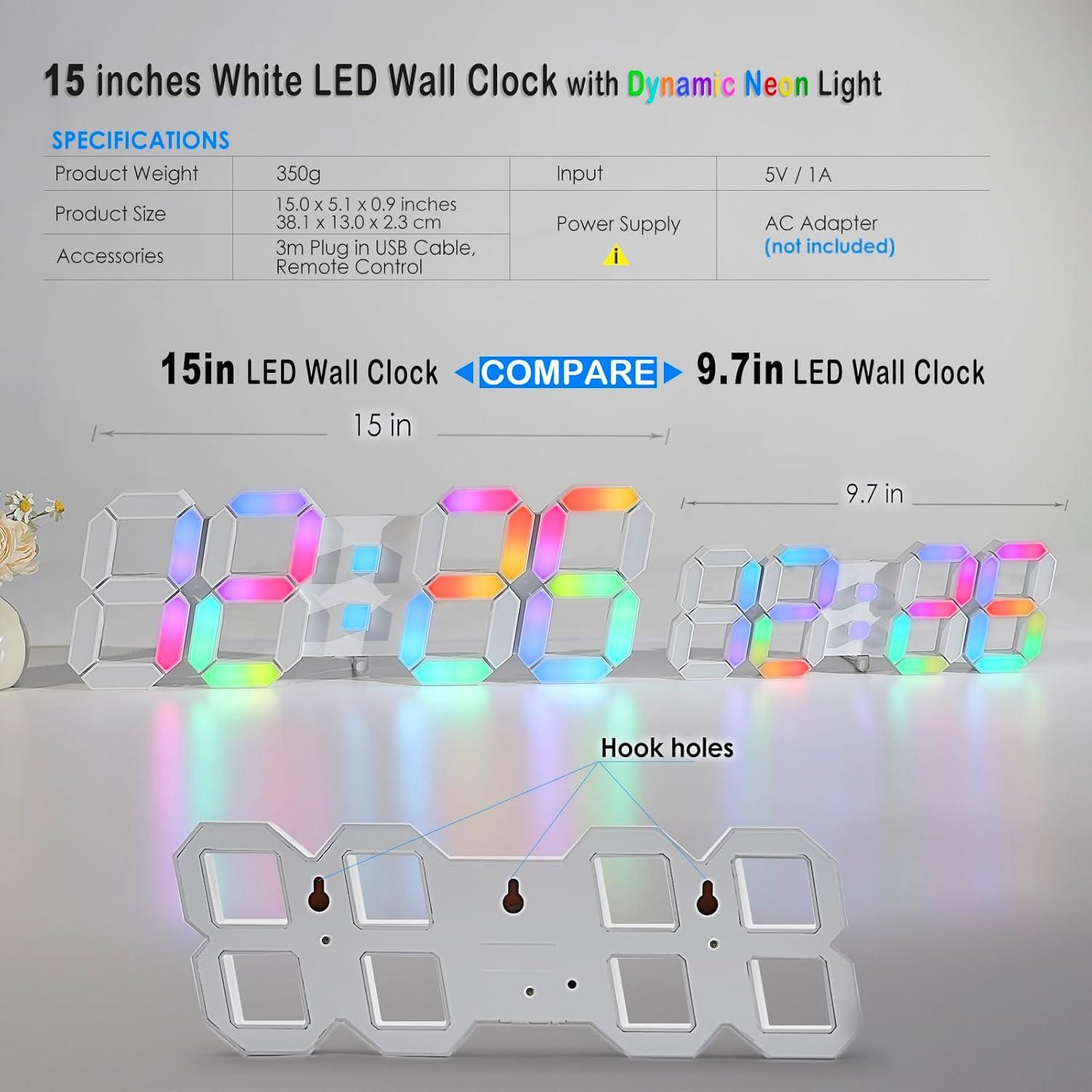 Reloj de Pared LED KOSUMOSU 38x13 cm RGB con Control Remoto
