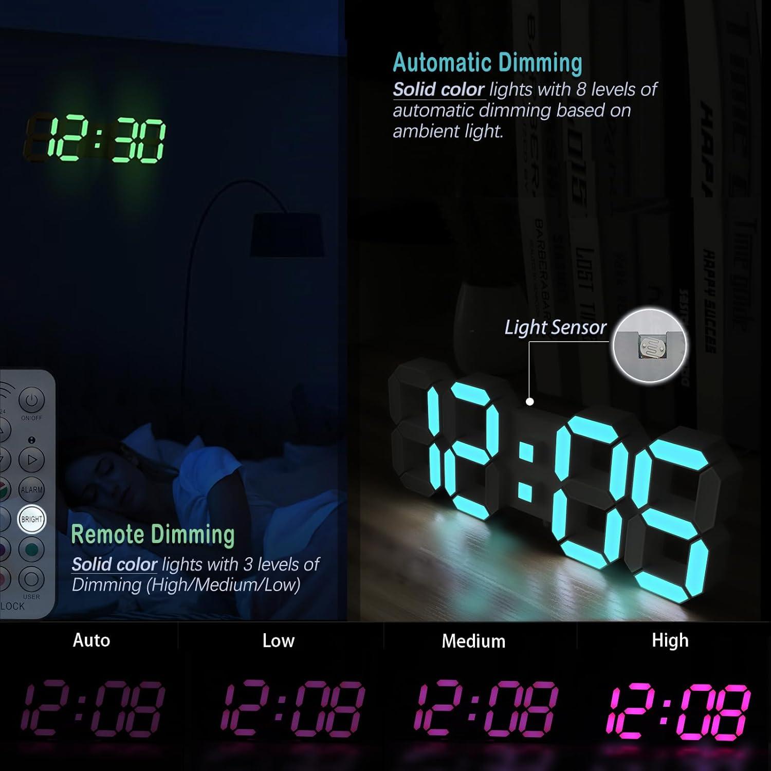 Reloj de Pared LED KOSUMOSU 38x13 cm RGB con Control Remoto