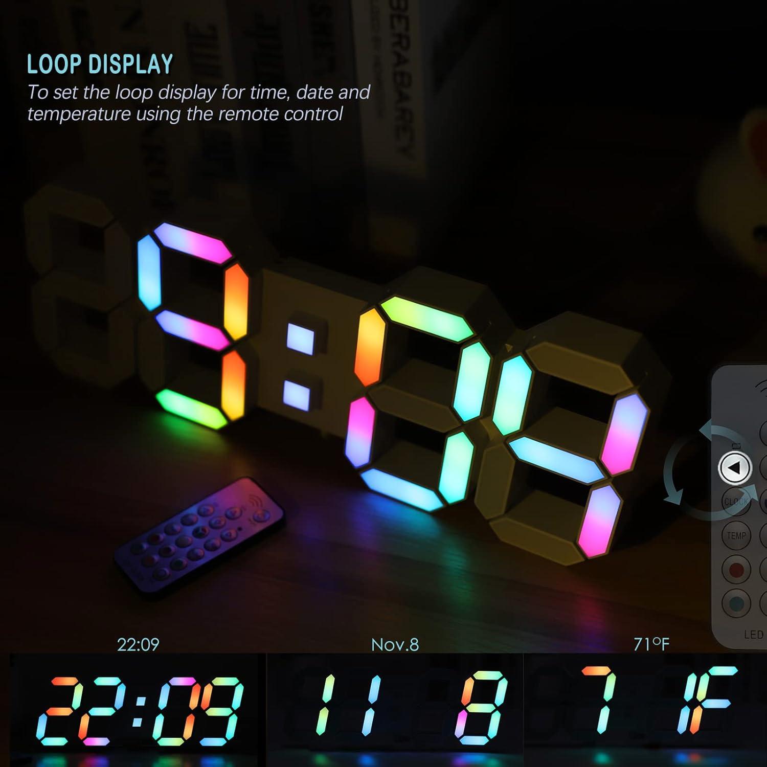 Reloj de Pared LED KOSUMOSU 38x13 cm RGB con Control Remoto