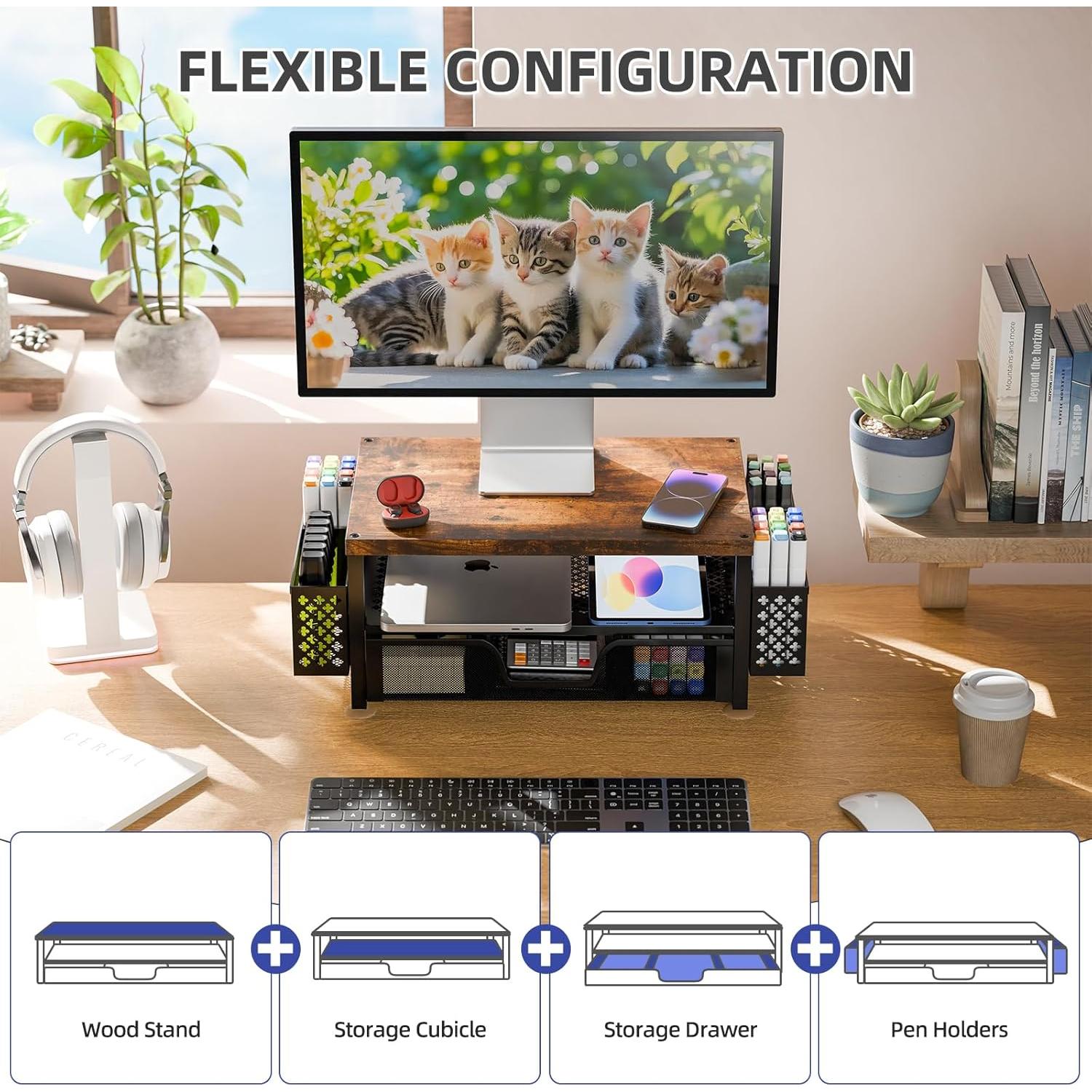 Soporte para Monitor de Madera Simple Trending con Cajón Marrón
