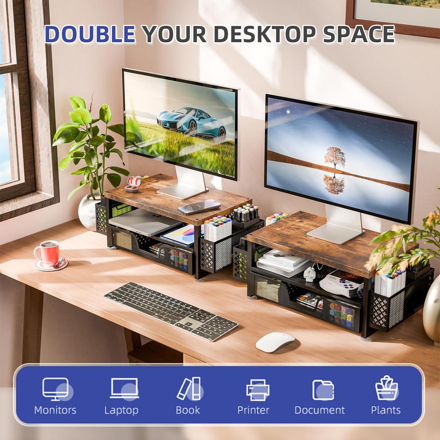 Soporte para Monitor de Madera Simple Trending con Cajón Marrón