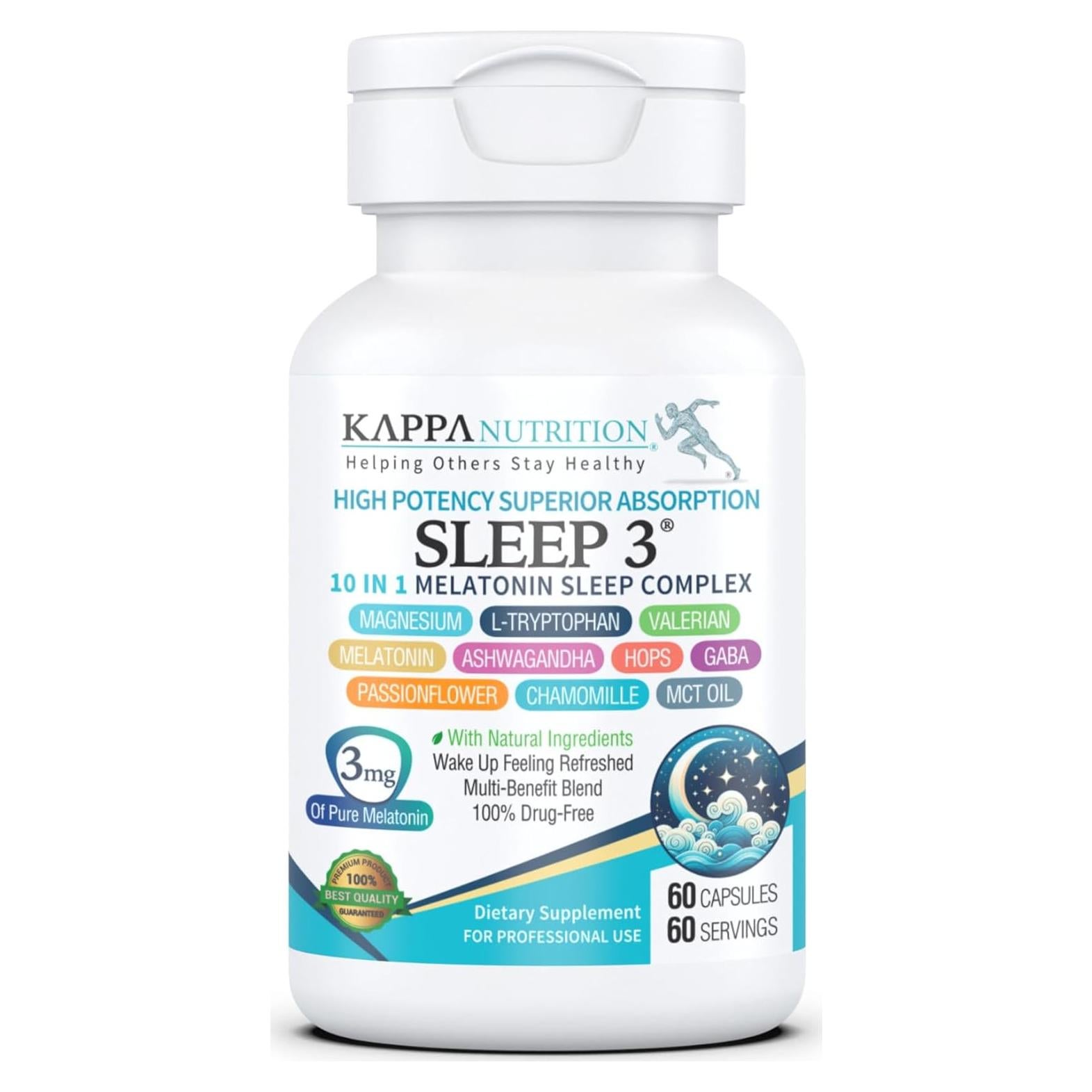 KAPPA NUTRITION Sueño 3 - 3mg Melatonina - 60 Cápsulas Veganas
