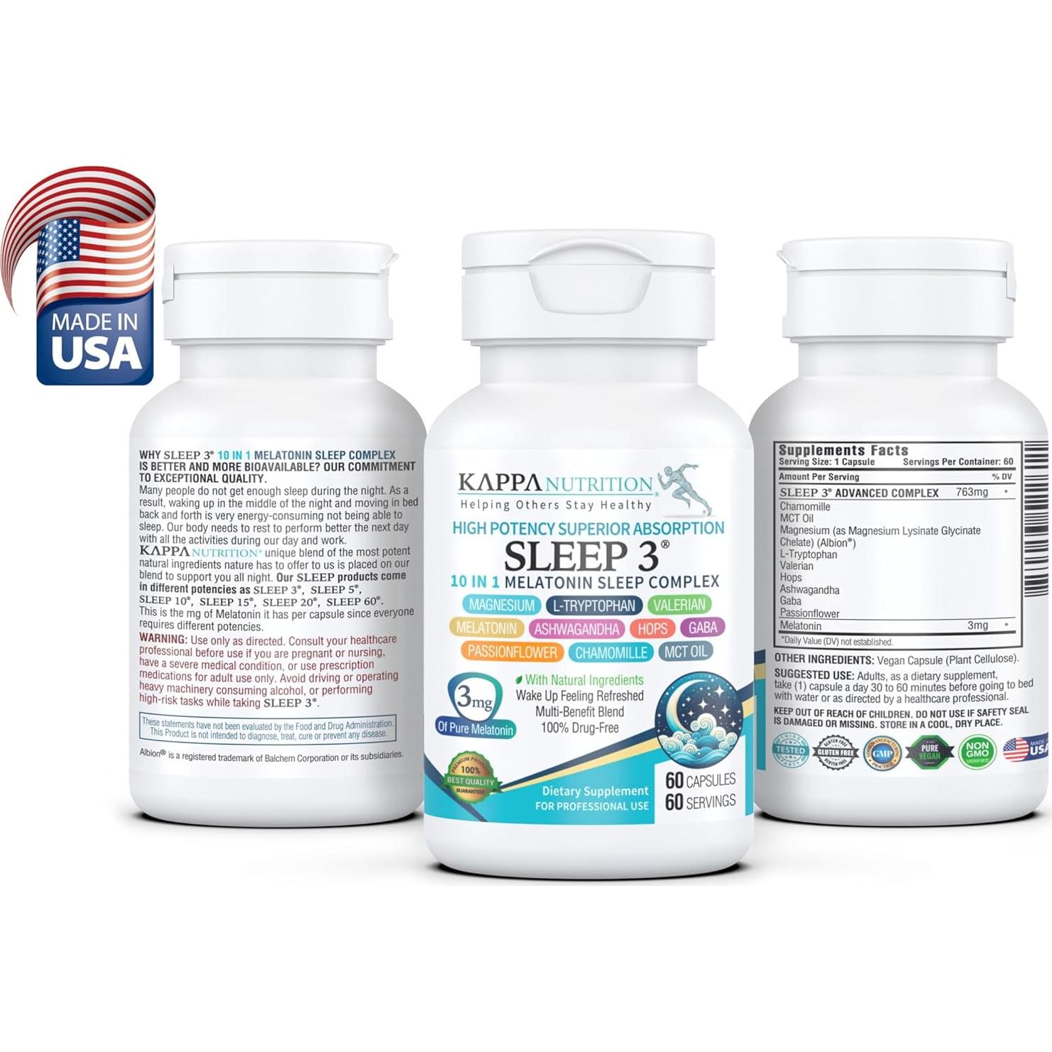 KAPPA NUTRITION Sueño 3 - 3mg Melatonina - 60 Cápsulas Veganas