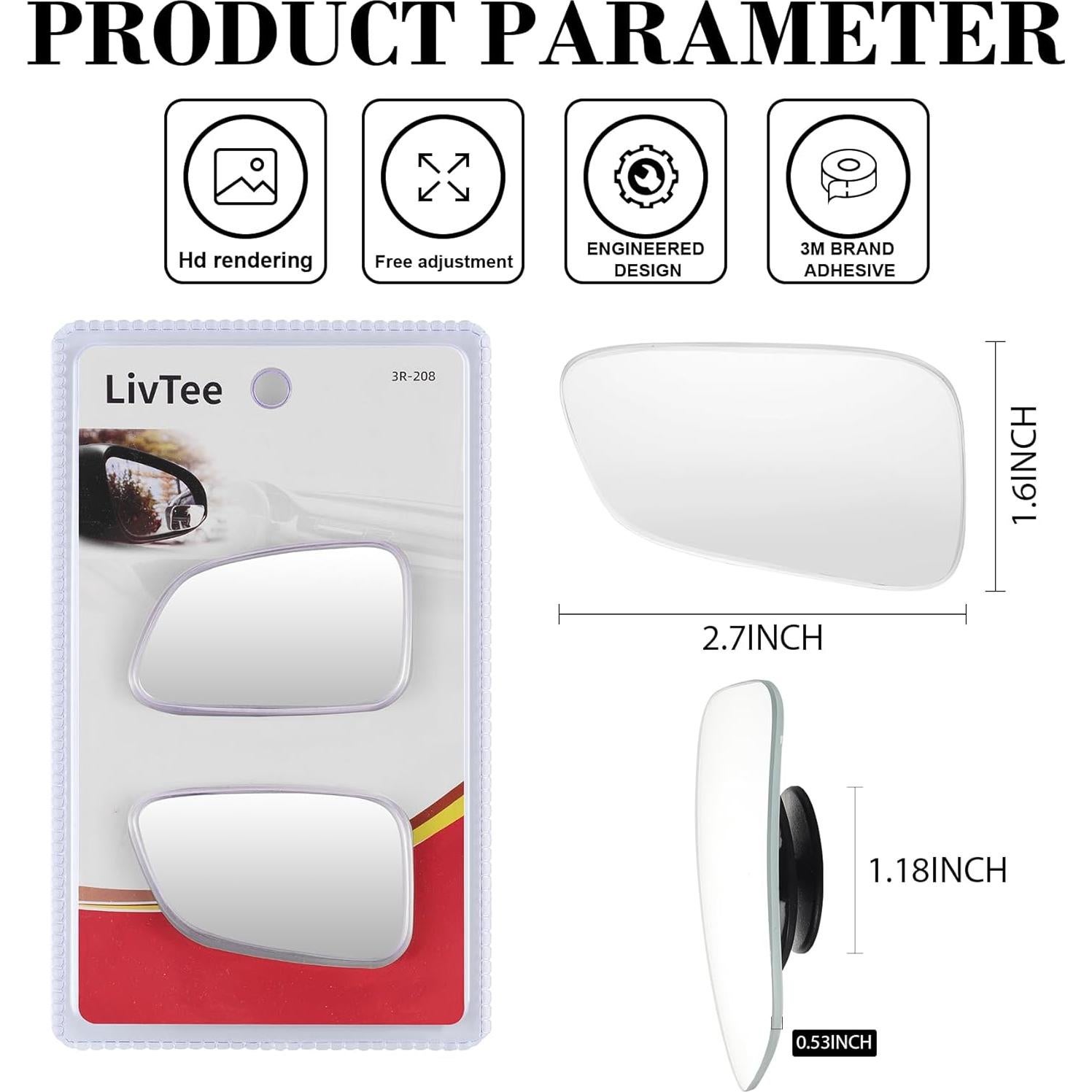 Espejo de Punto Ciego LivTee HD Convexo 2 Piezas