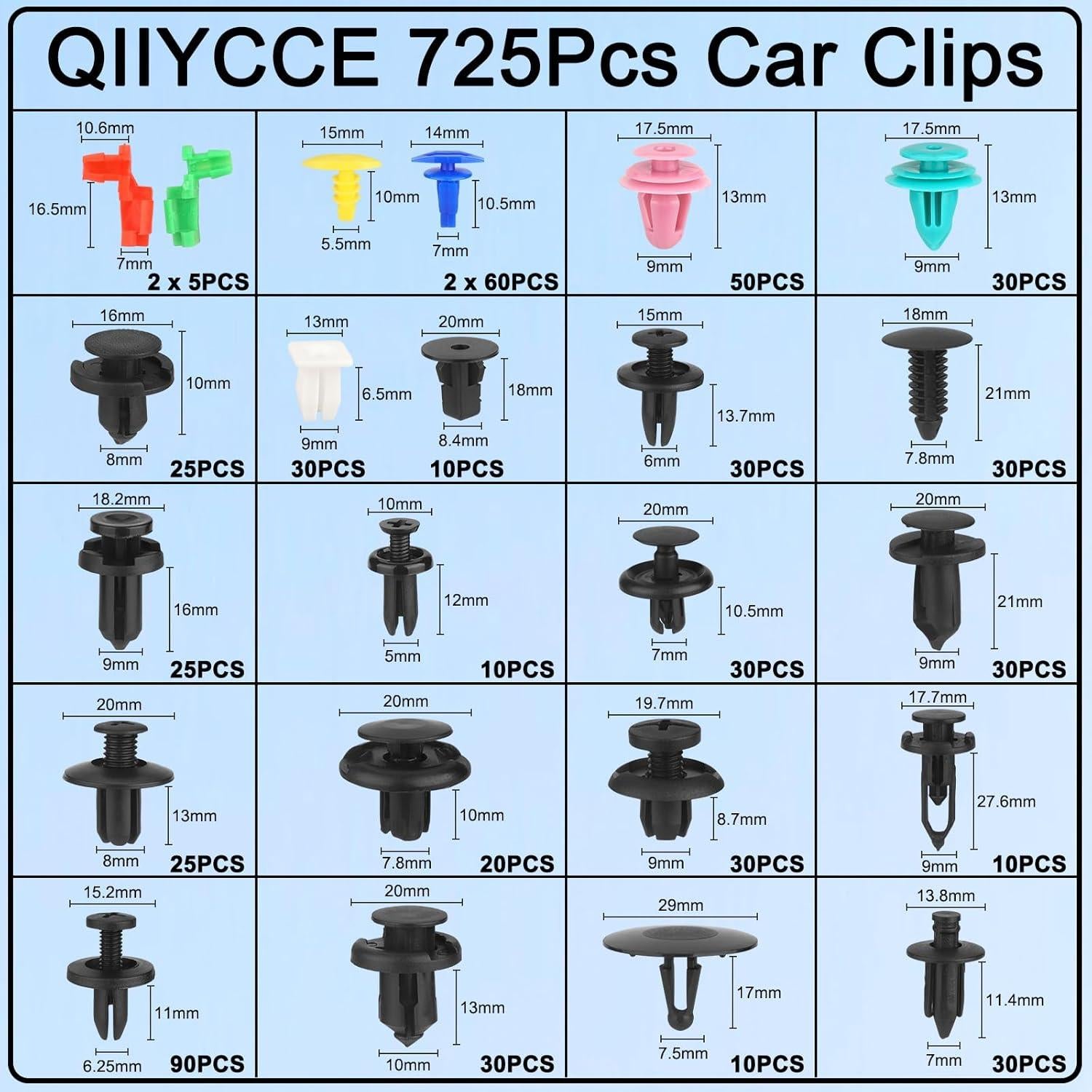 Kit 725 Piezas Clips de Retención Automotriz QIIYCCE