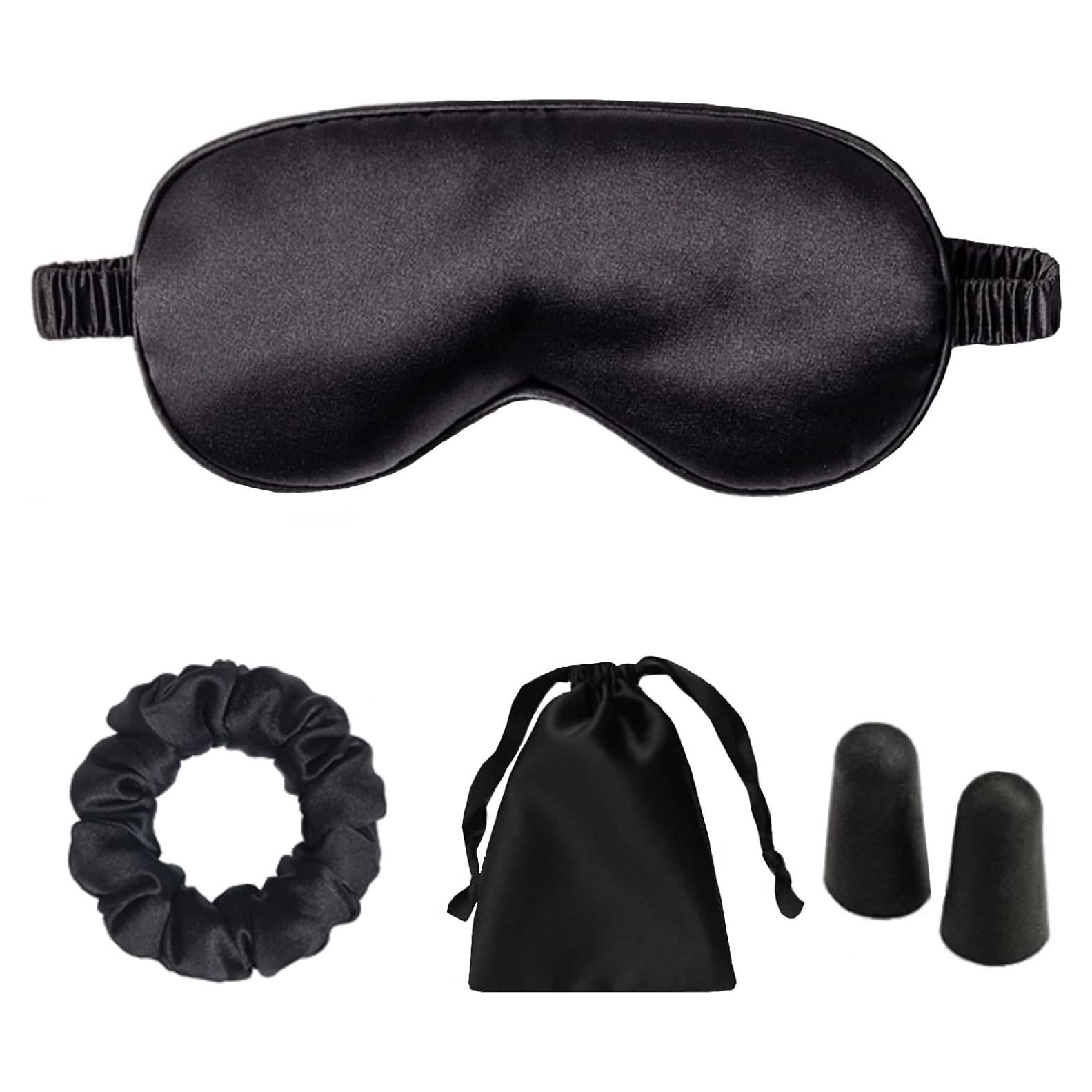 Máscara de Sueño de Satén LCBD Negra con Tapones y Bolsa