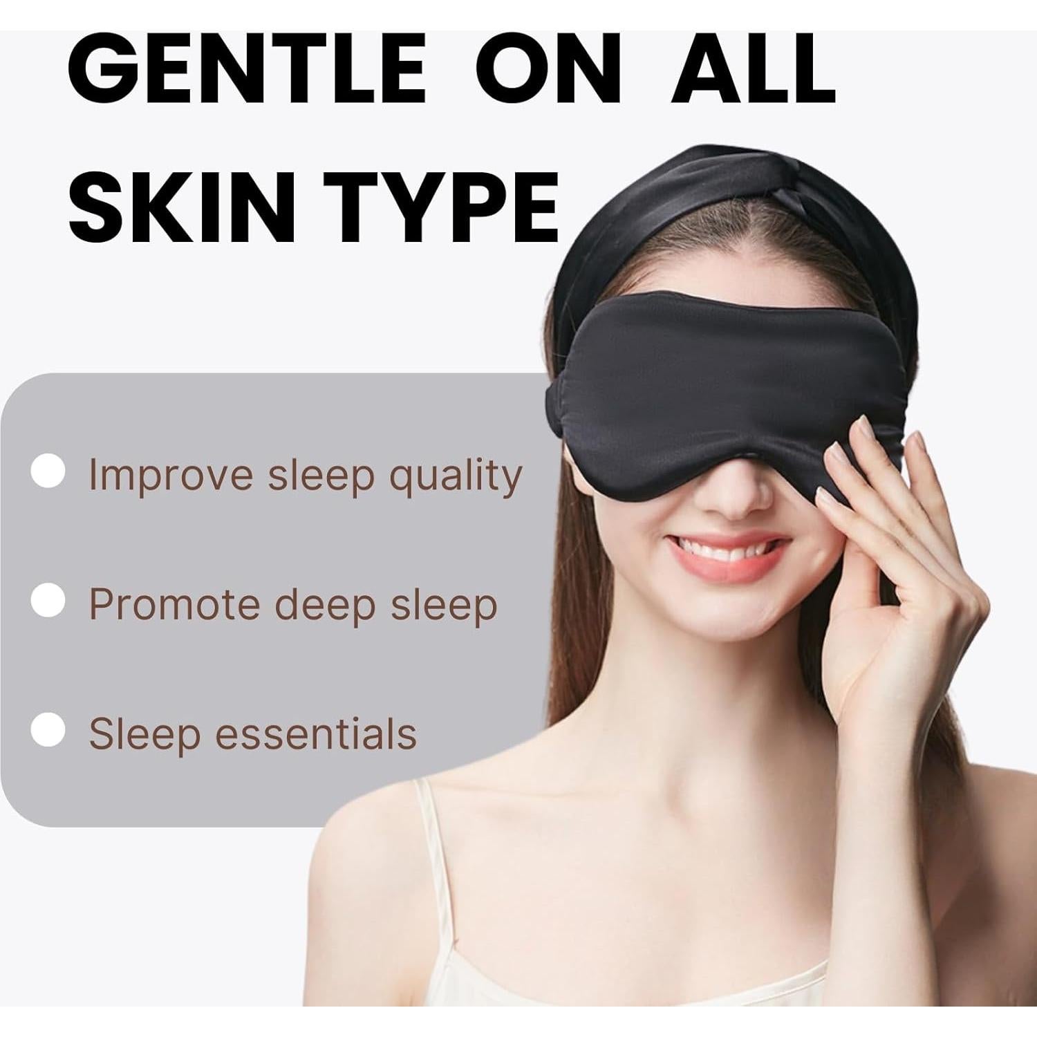 Máscara de Sueño de Satén LCBD Negra con Tapones y Bolsa