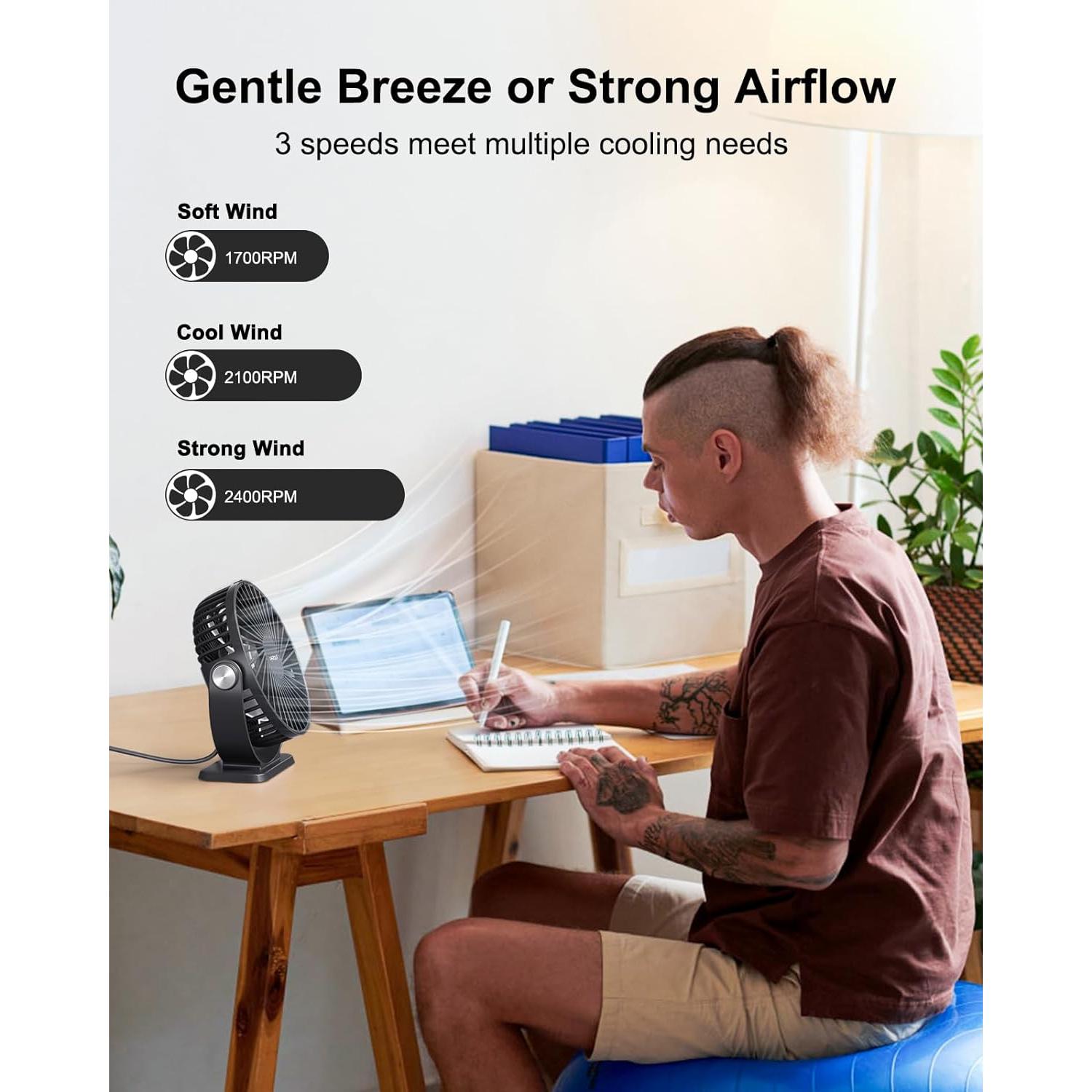 Ventilador de Mesa USB TriPole TF01 3 Velocidades 13 cm Negro