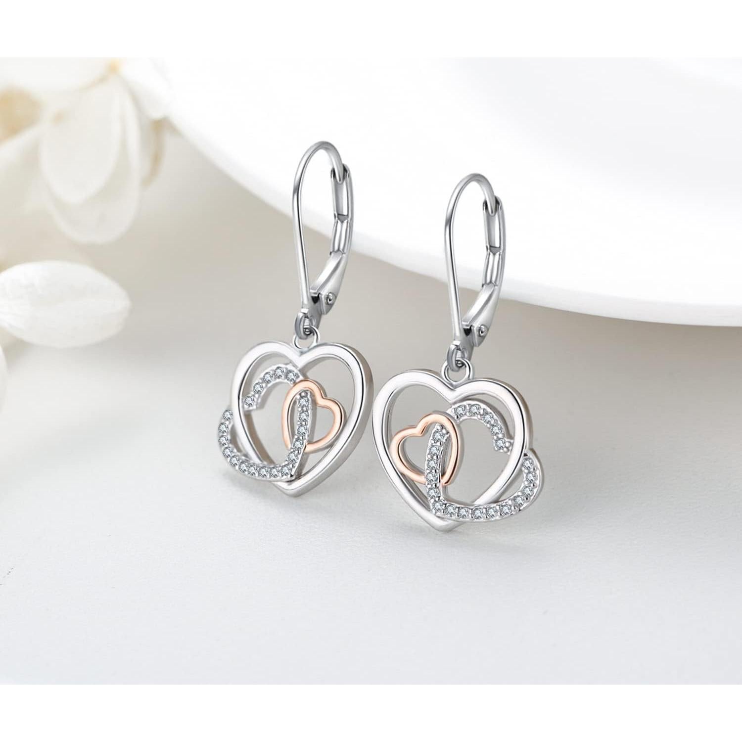 Pendientes Colgantes Corazón 925 Plata Hipoalergénicos