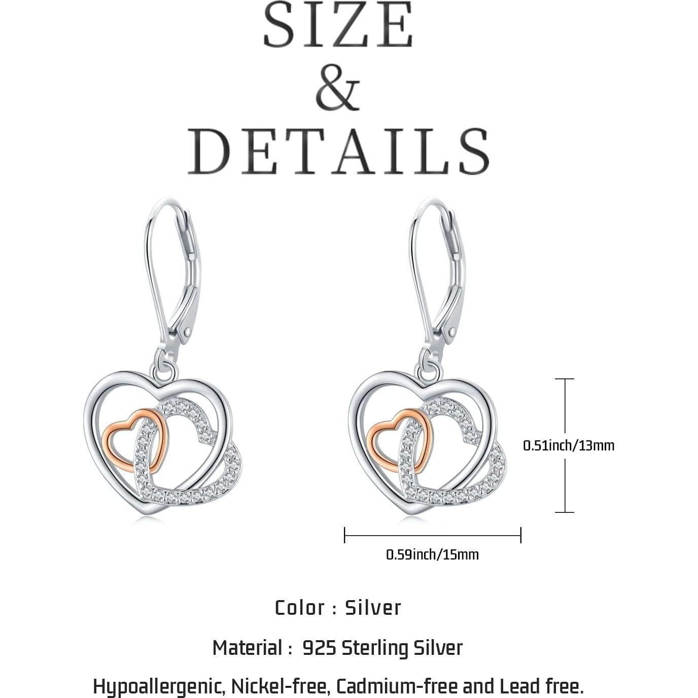 Pendientes Colgantes Corazón 925 Plata Hipoalergénicos