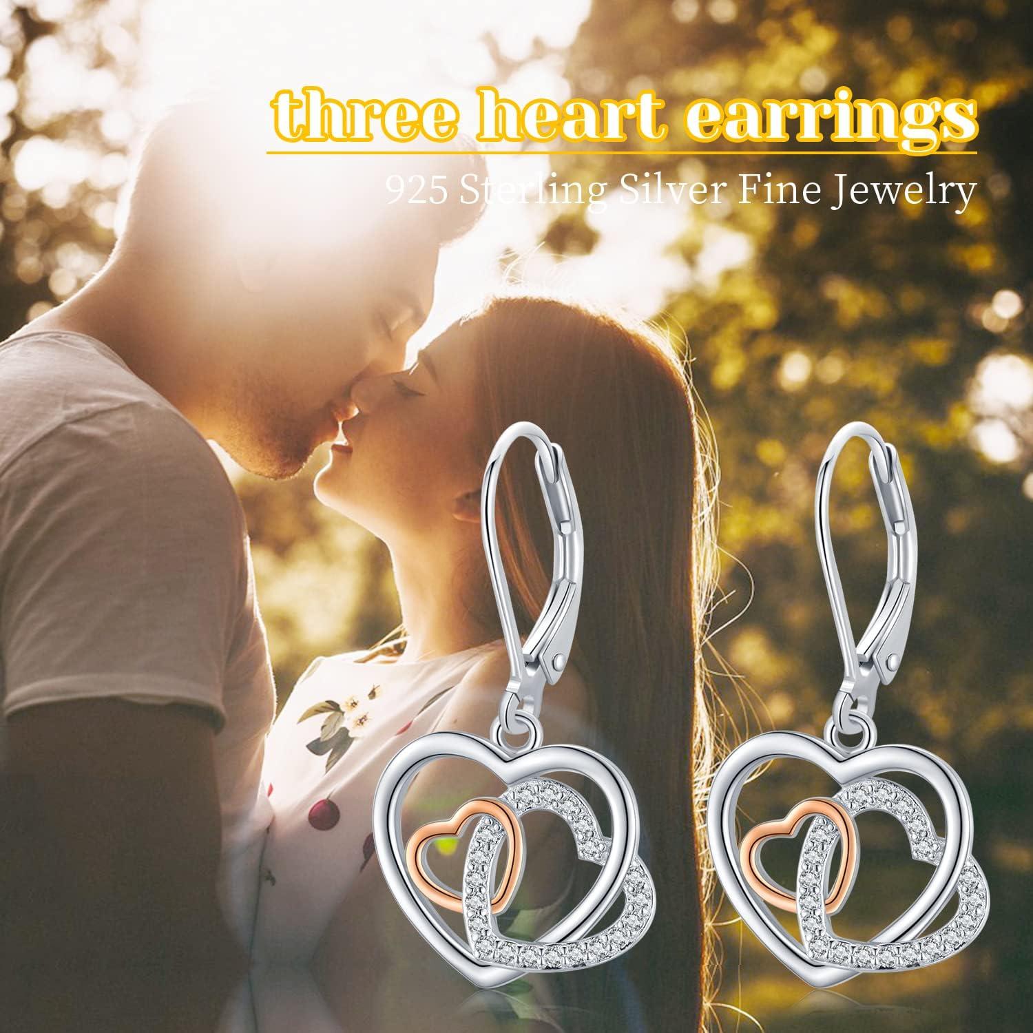 Pendientes Colgantes Corazón 925 Plata Hipoalergénicos