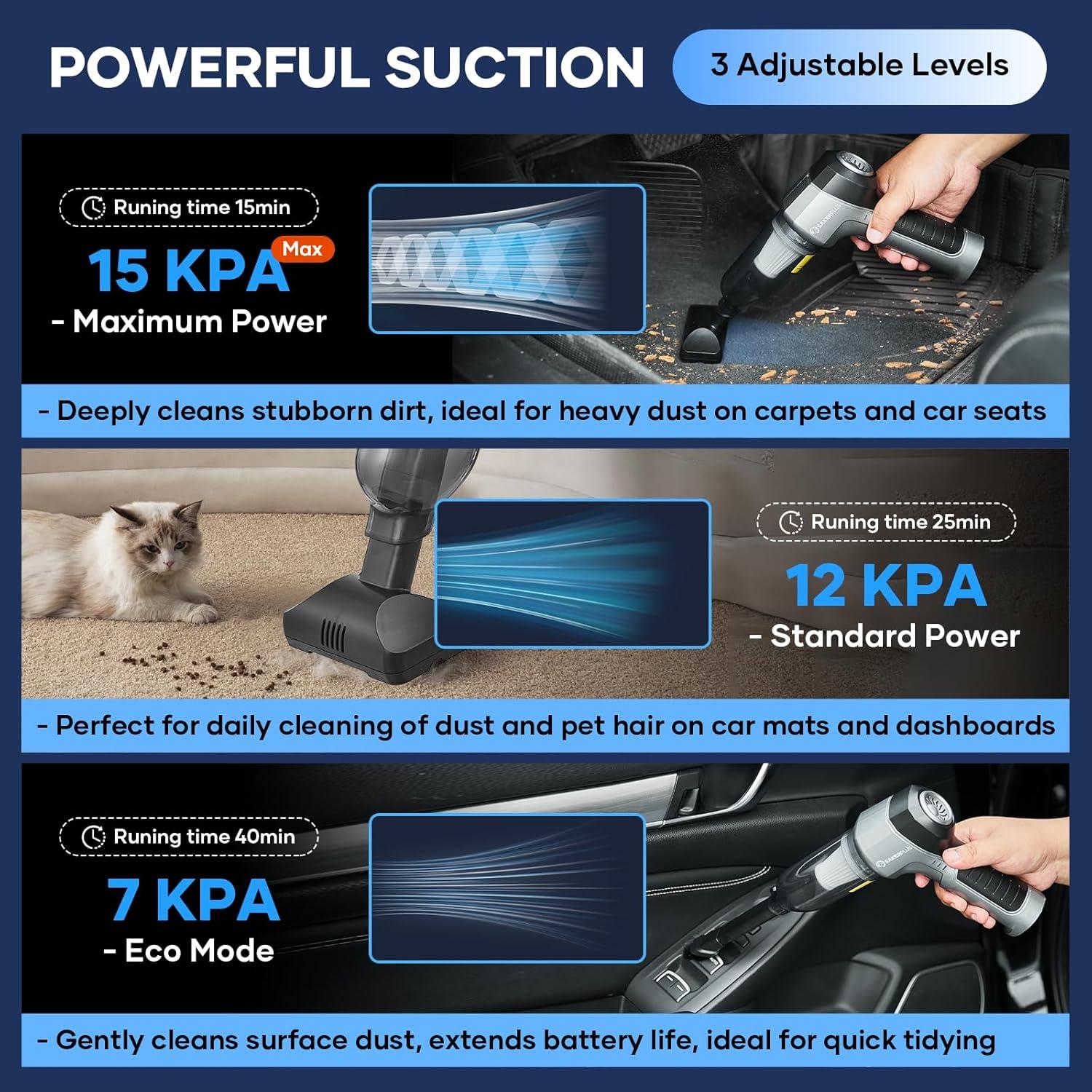 Aspiradora de Coche SakerPlus HL137 3 en 1 Inalámbrica 15000Pa