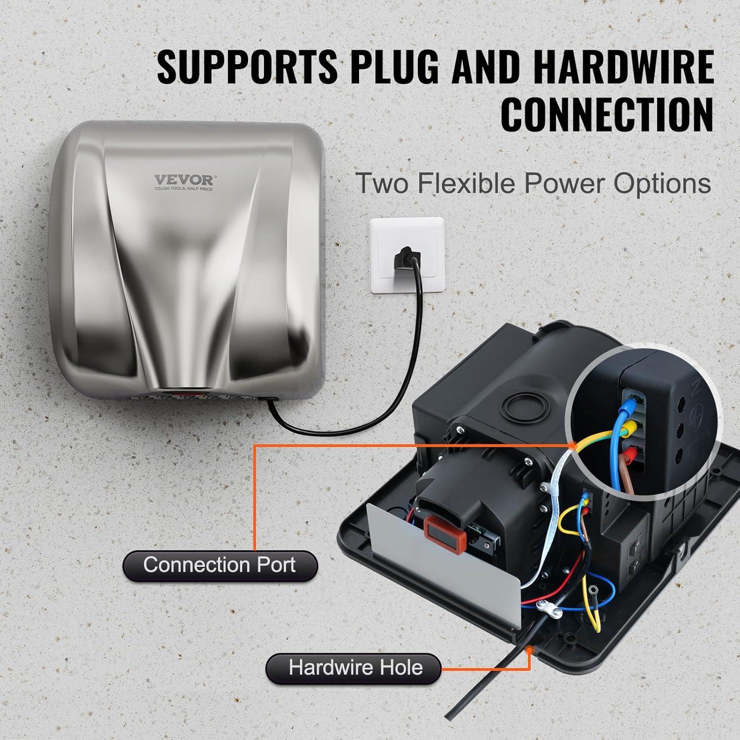 Secador de Manos VEVOR Acero Inoxidable 304 1300W Automático