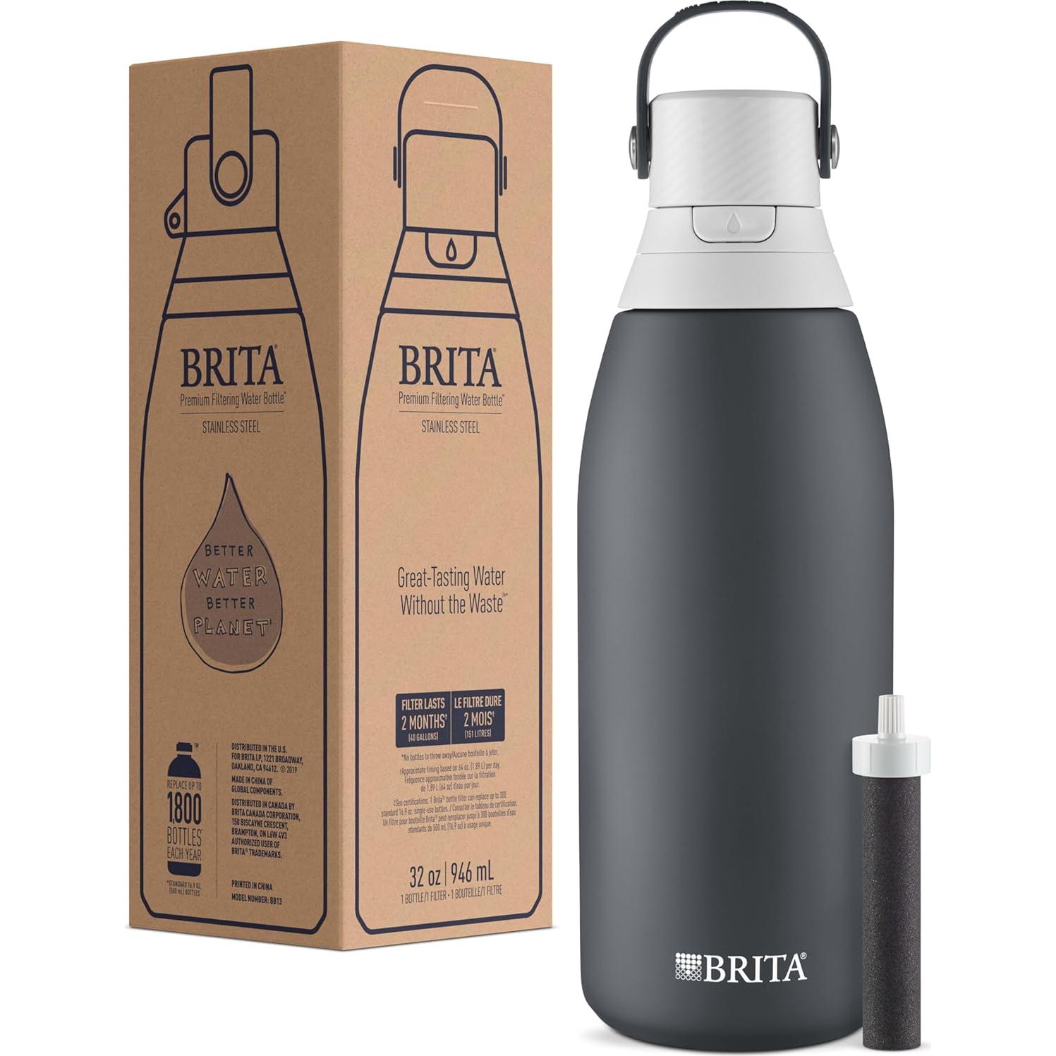 Botella Filtrante Brita de Acero Inoxidable 32 oz Aislada