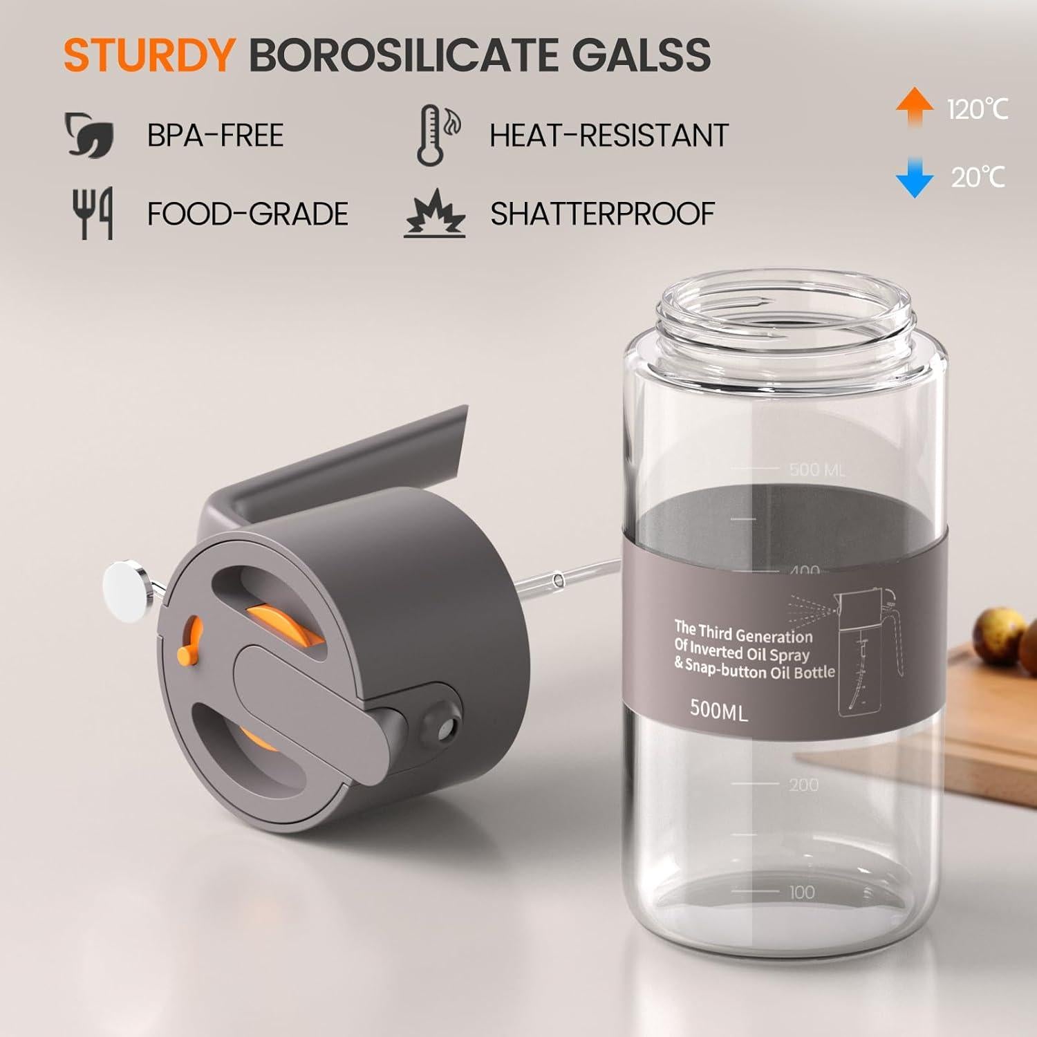 Rociador de Aceite de Oliva Costop 500ml, Botella de Vidrio 2 en 1