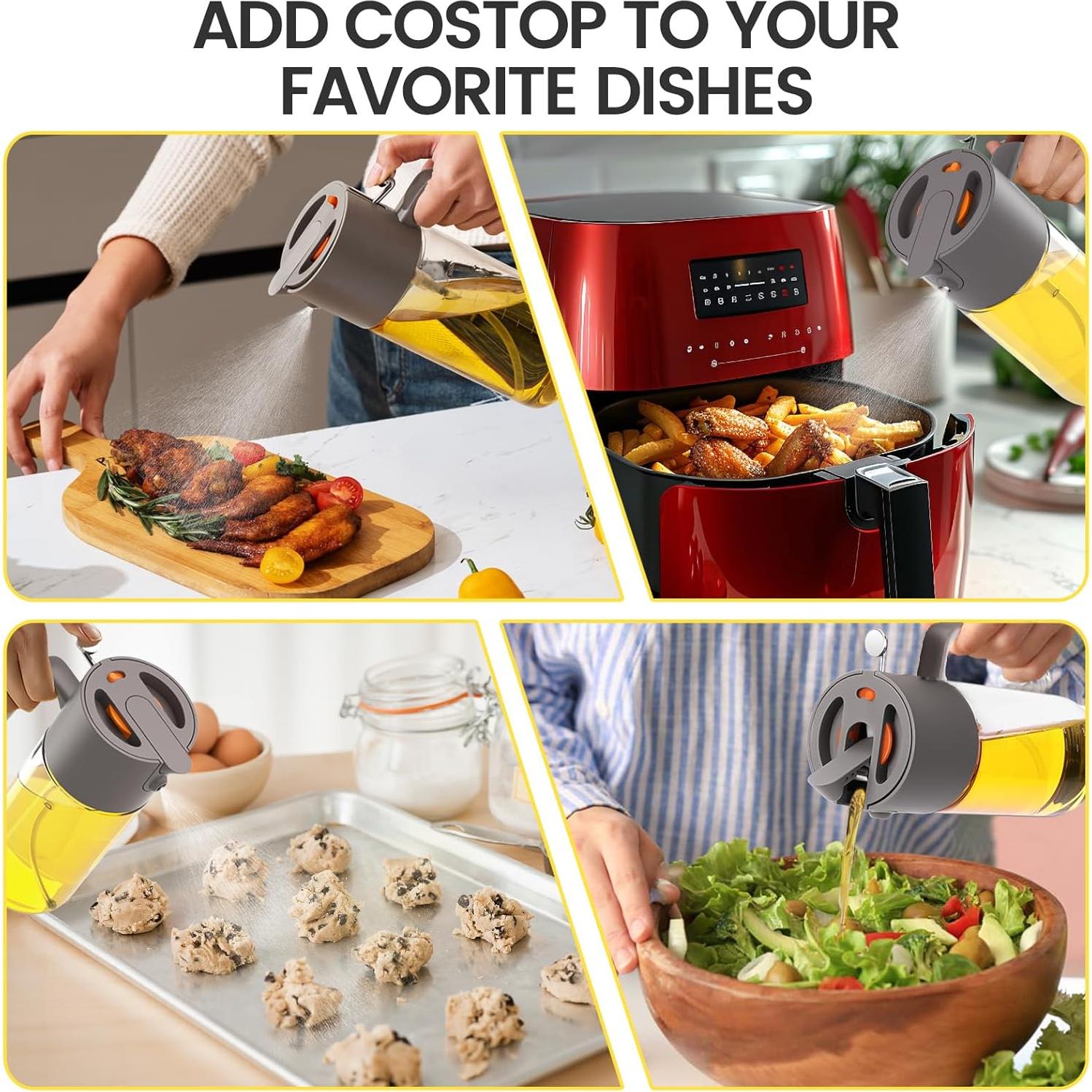 Rociador de Aceite de Oliva Costop 500ml, Botella de Vidrio 2 en 1