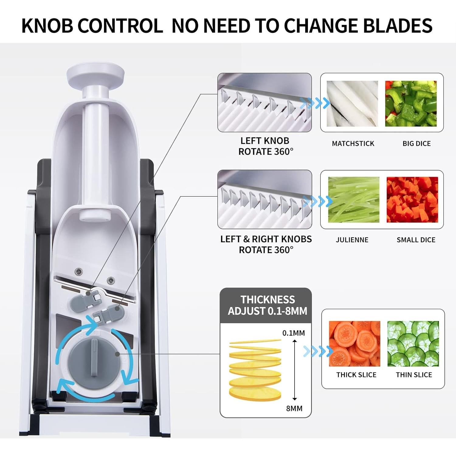 Rebanadora Mandolina QYKIC 6 en 1, Cortador de Verduras Ajustable