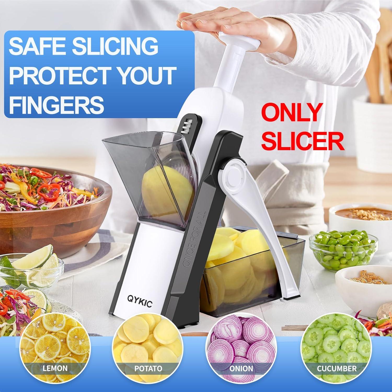 Rebanador Mandolina QYKIC Gris 3 en 1 Ajustable 0.1-8mm