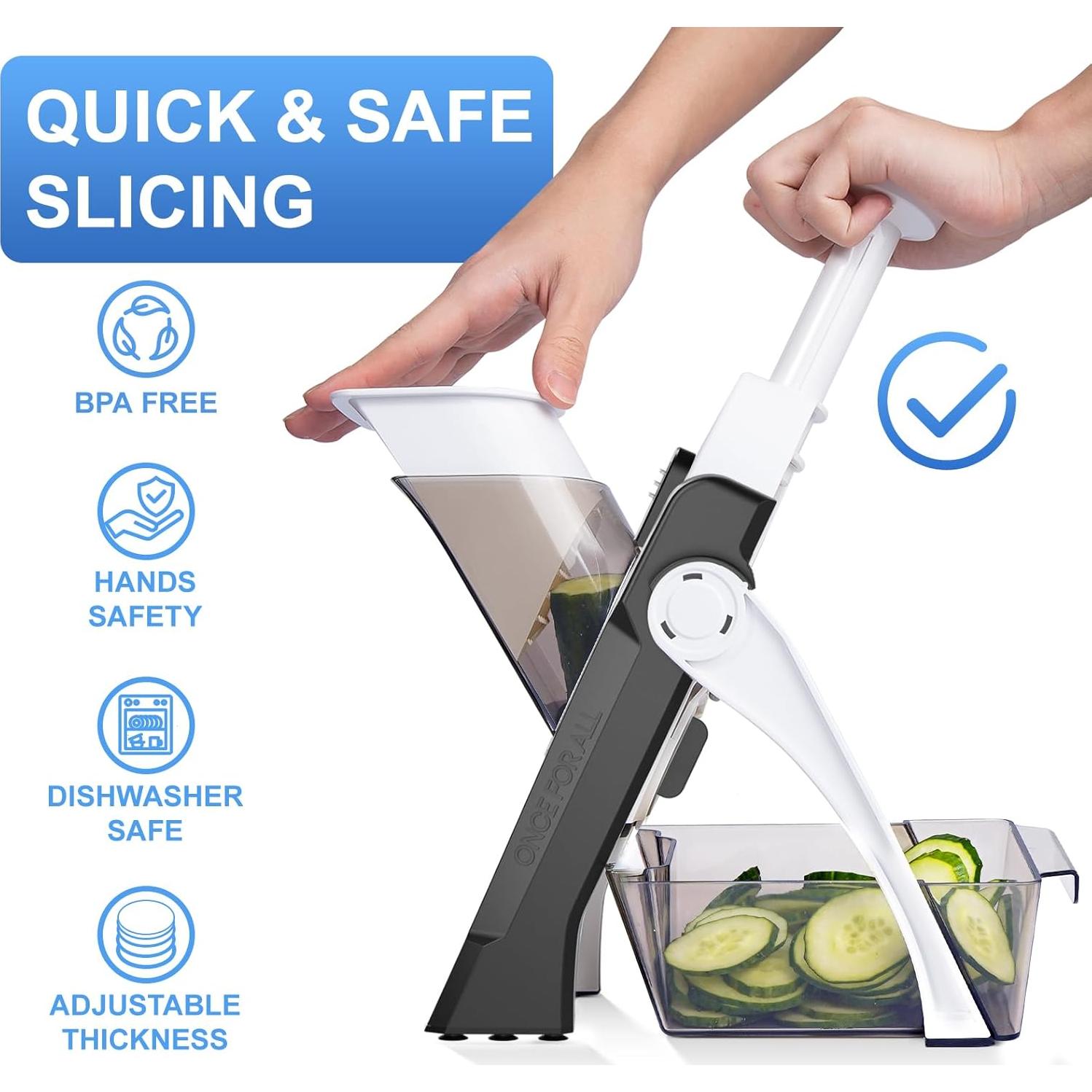 Rebanador Mandolina QYKIC Gris 3 en 1 Ajustable 0.1-8mm