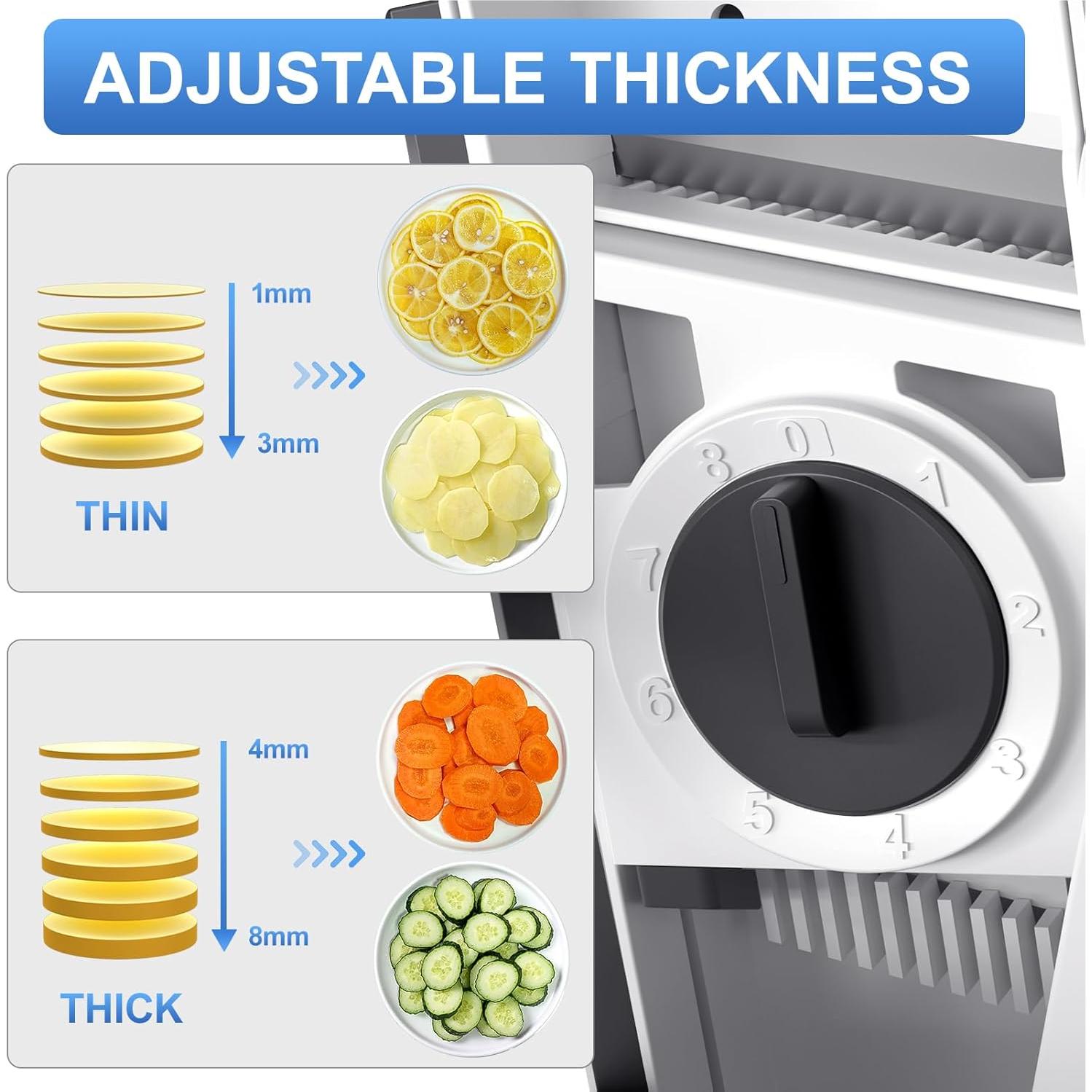 Rebanador Mandolina QYKIC Gris 3 en 1 Ajustable 0.1-8mm