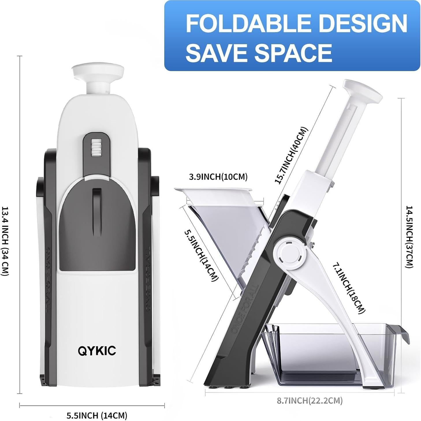 Rebanador Mandolina QYKIC Gris 3 en 1 Ajustable 0.1-8mm