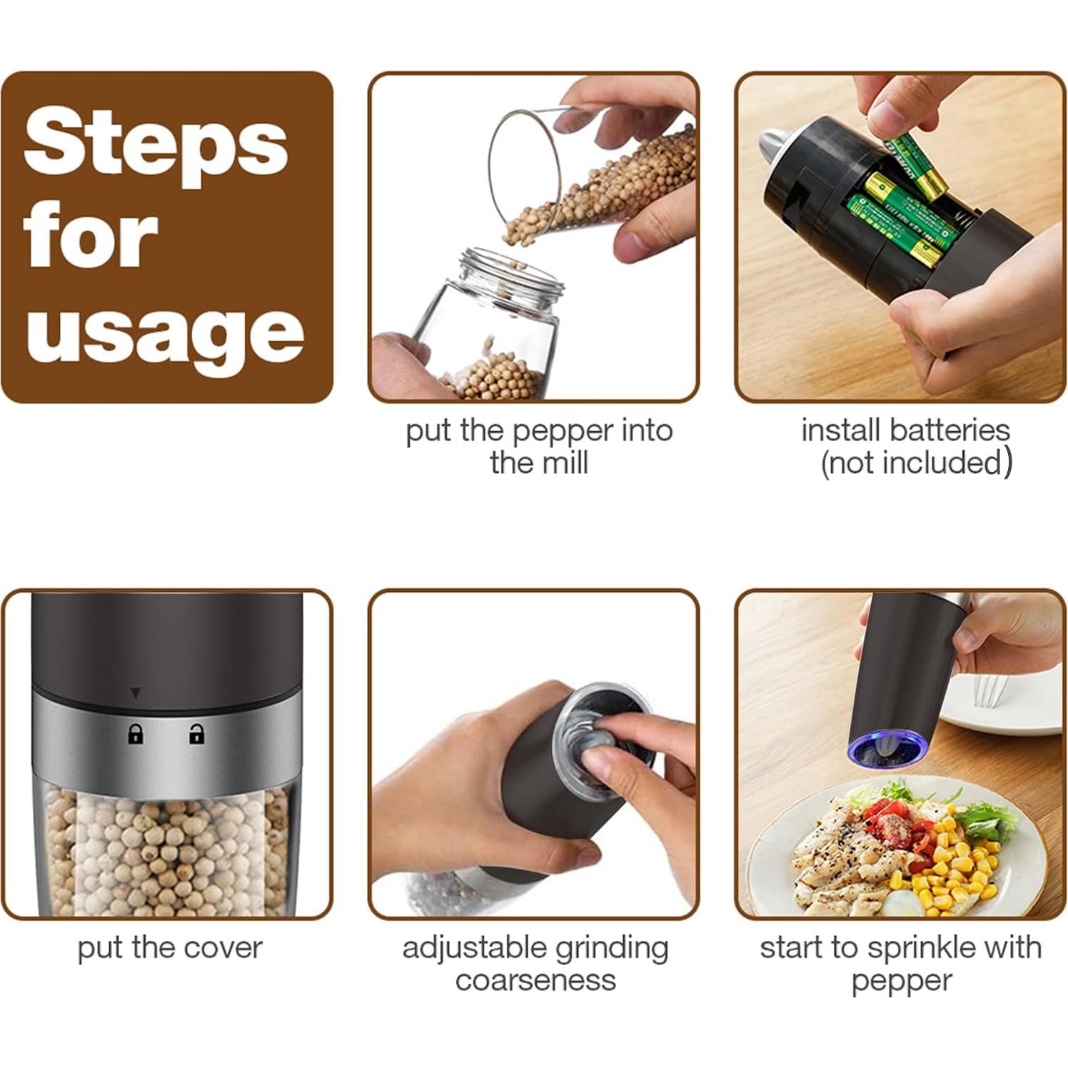 Juego de Molinillos Eléctricos de Sal y Pimienta JOBKIM& 2 Paquete