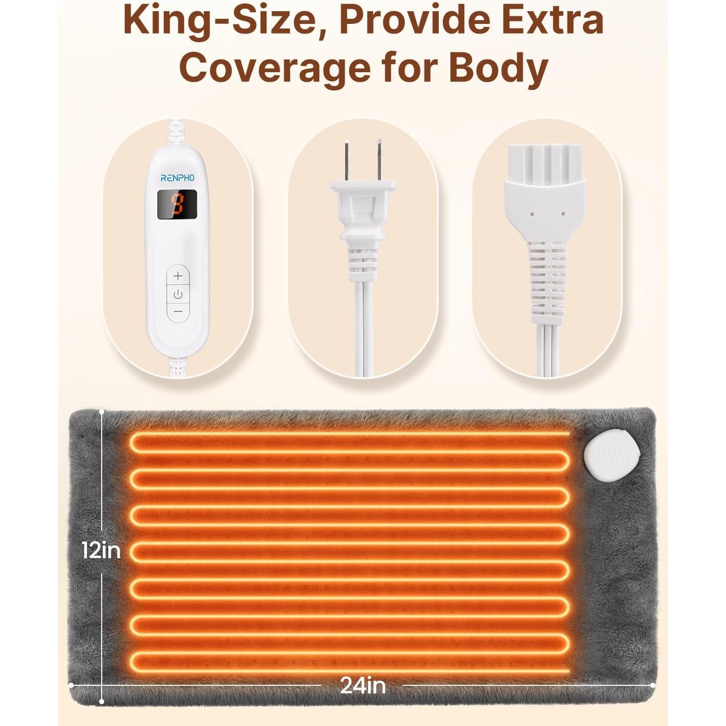 Almohadilla Térmica Eléctrica RENPHO 30.5x61 cm para Alivio de Dolor