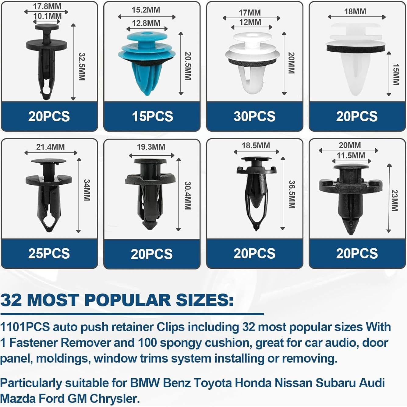 Kit de Clips de Retención para Puertas de Coche 1101 Piezas - TOPCNOEM