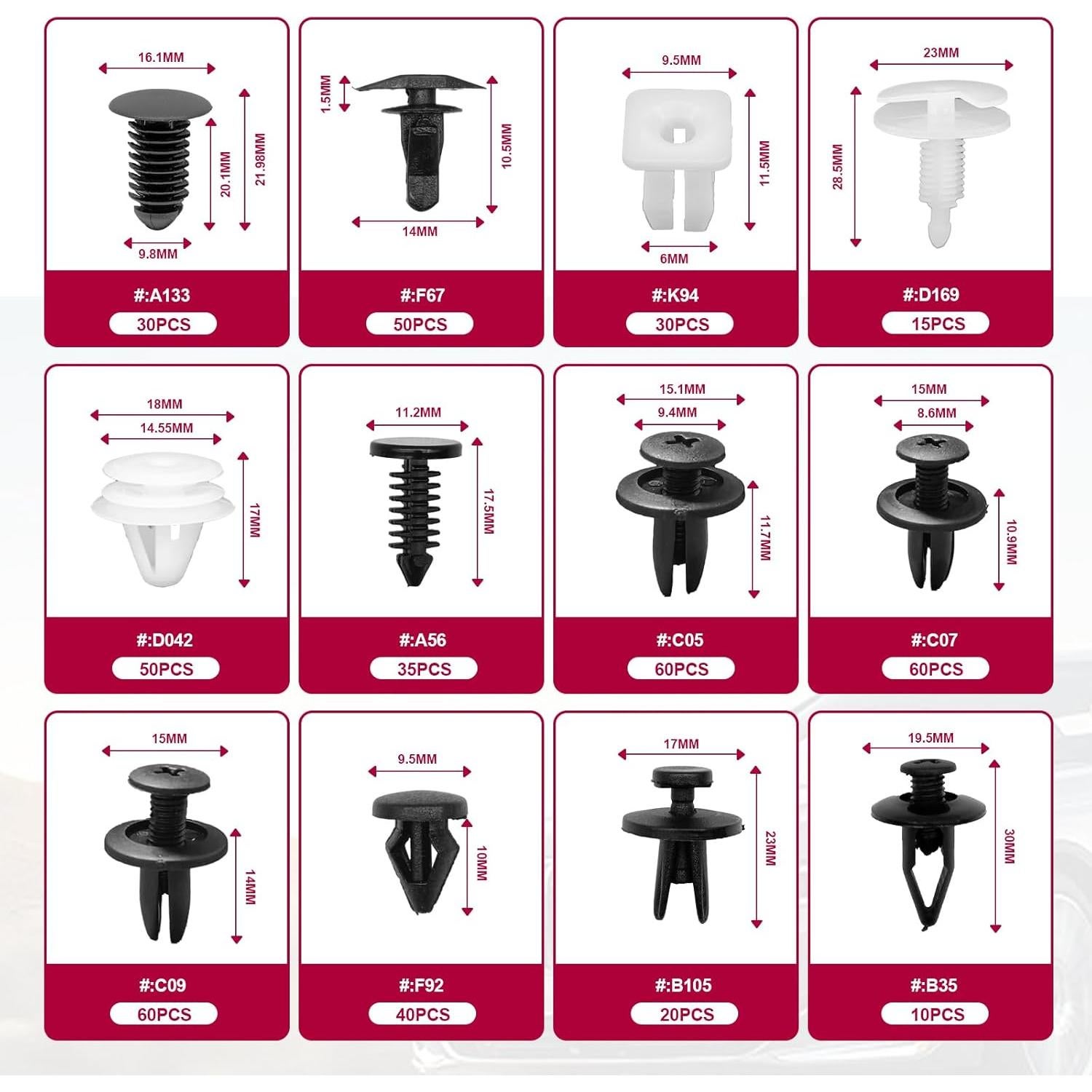 Kit 801 Clips de Retención Automotrices Vrasly 24 Tamaños