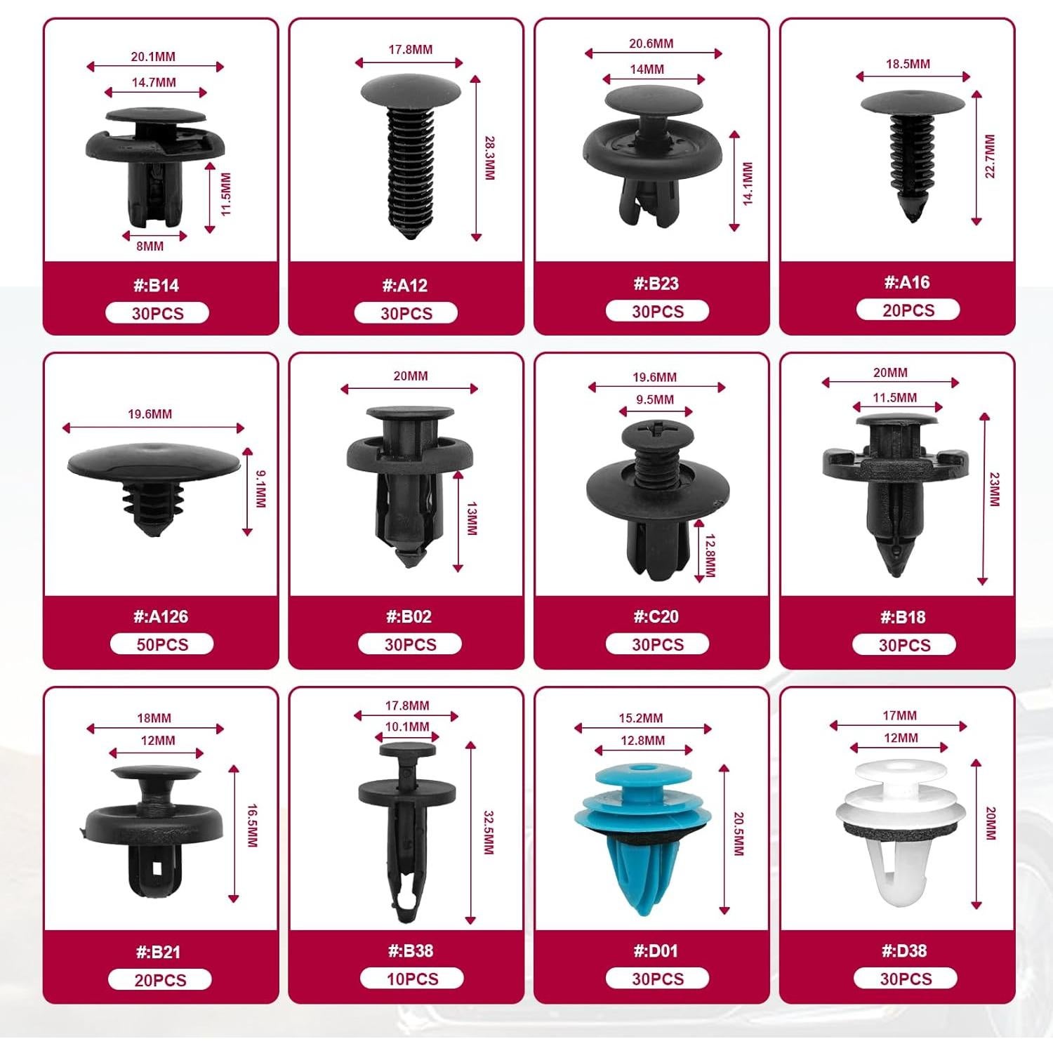 Kit 801 Clips de Retención Automotrices Vrasly 24 Tamaños