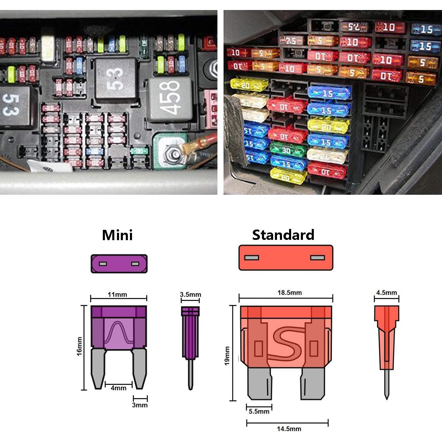 Kit de Fusibles Automotrices 140 Pcs Qizpcer Estándar y Mini