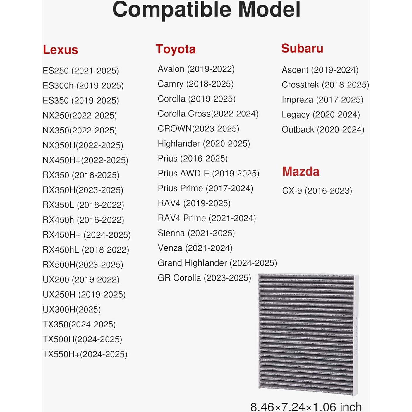 Filtro de Aire de Cabina Puroma CAF157S para Toyota y Lexus