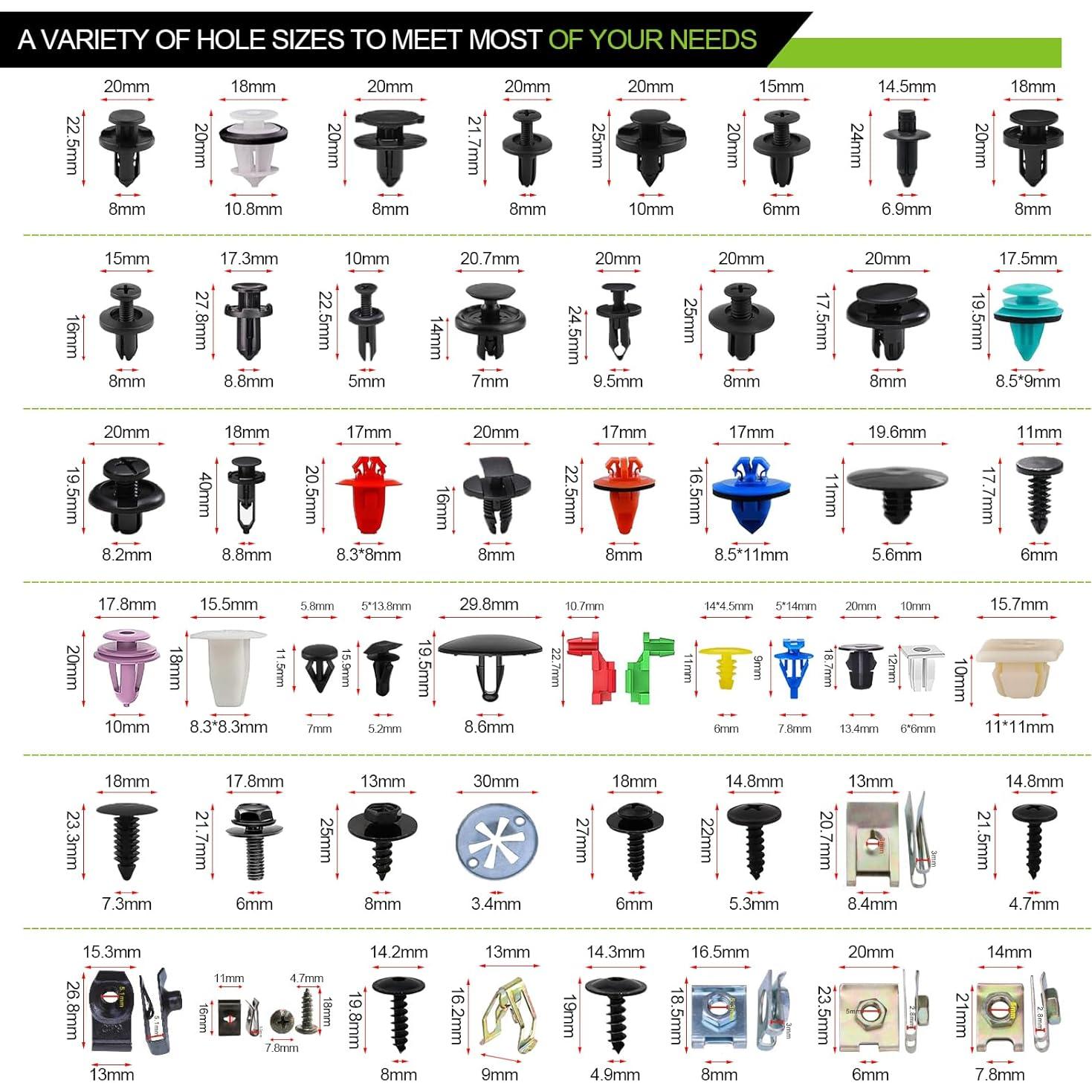 Kit de Clips Automotrices Niteguy 1970 Piezas 52 Tamaños